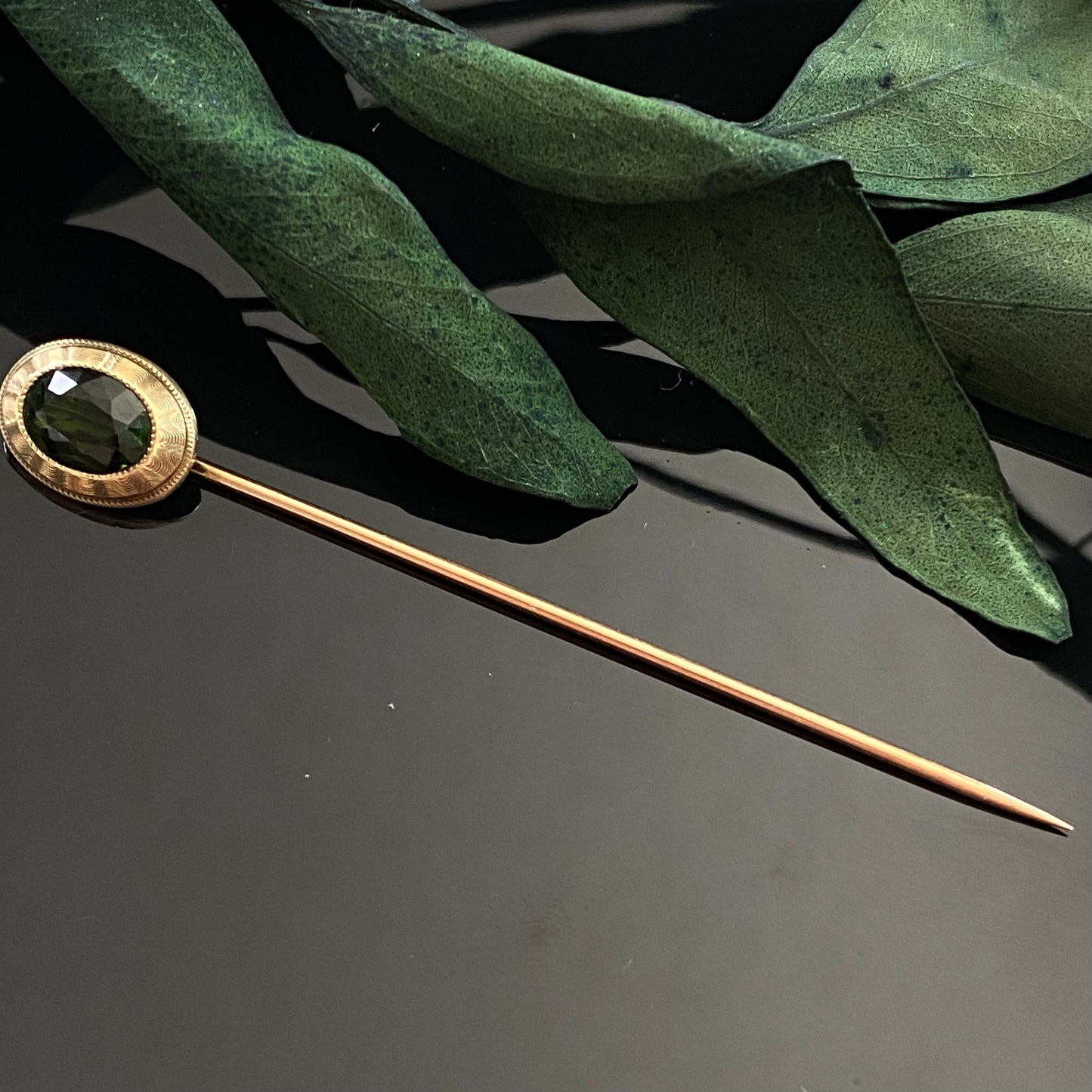 Art Deco 14k Gold Green Tourmaline Stick Pin