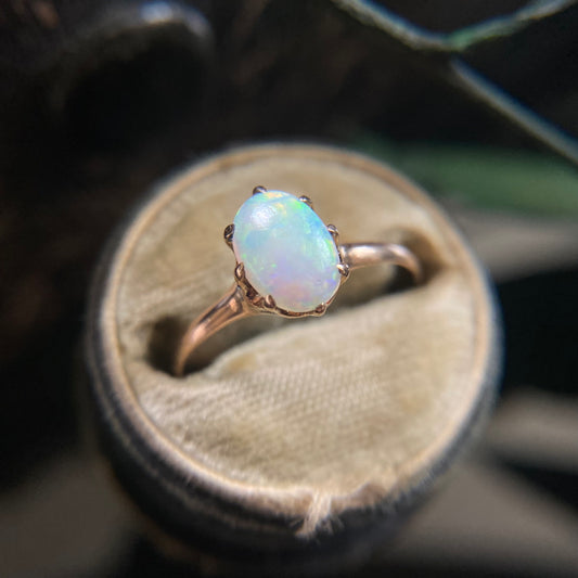 Antique 10k Gold Dainty Oval Opal Solitaire Ring