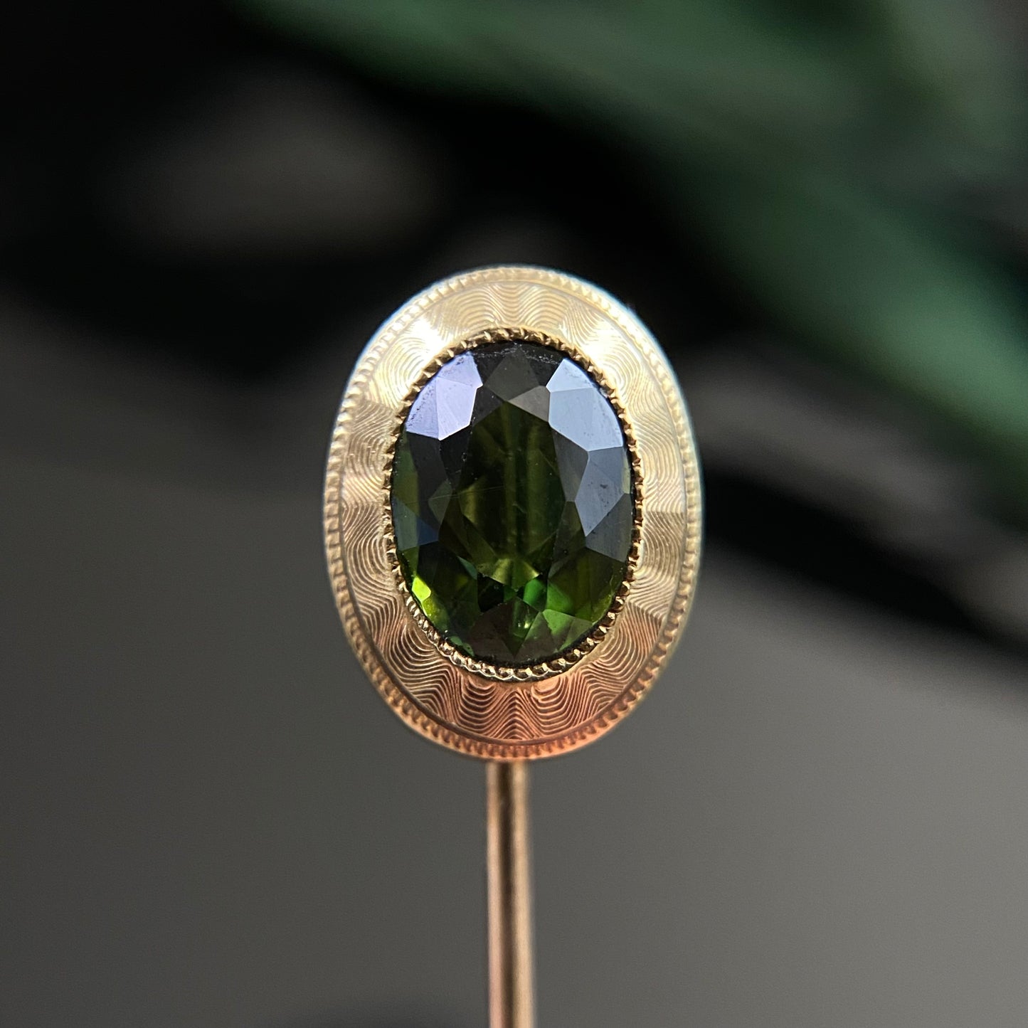 Art Deco 14k Gold Green Tourmaline Stick Pin