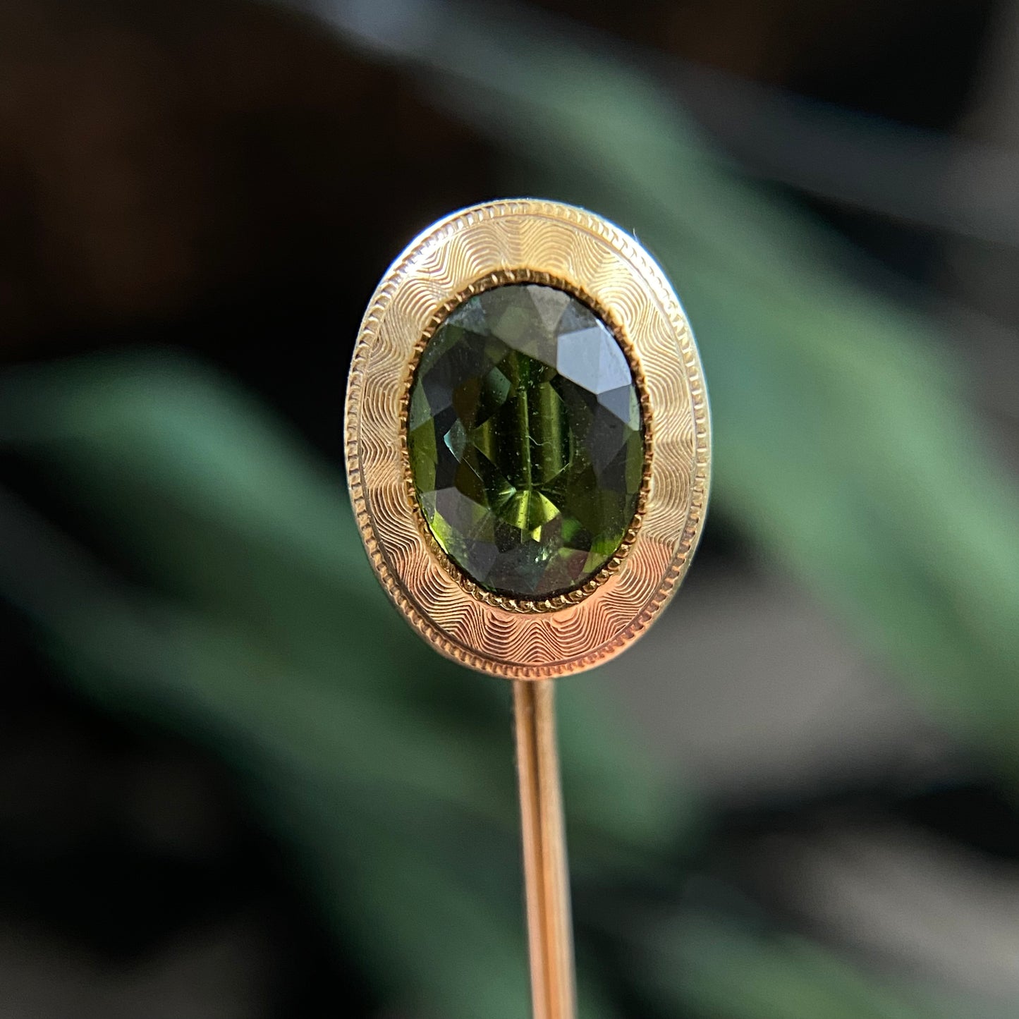 Art Deco 14k Gold Green Tourmaline Stick Pin