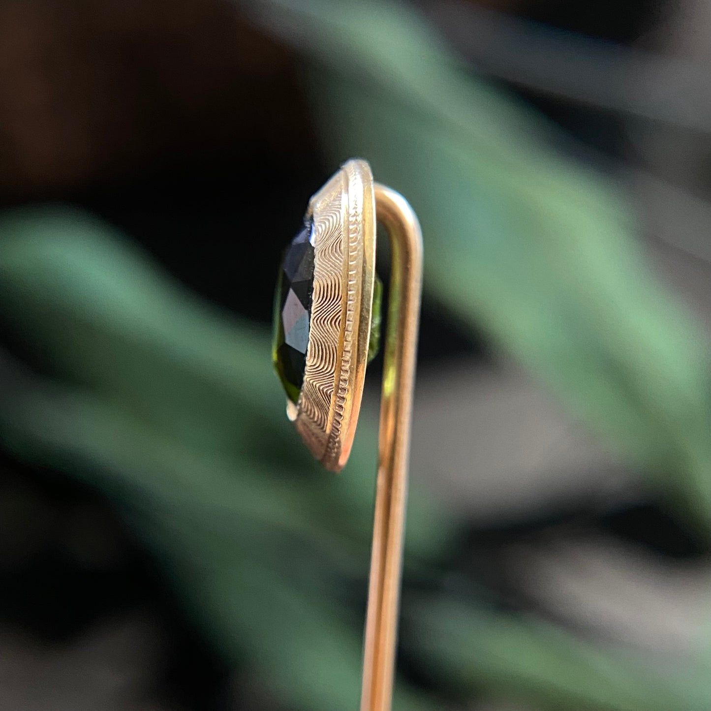 Art Deco 14k Gold Green Tourmaline Stick Pin