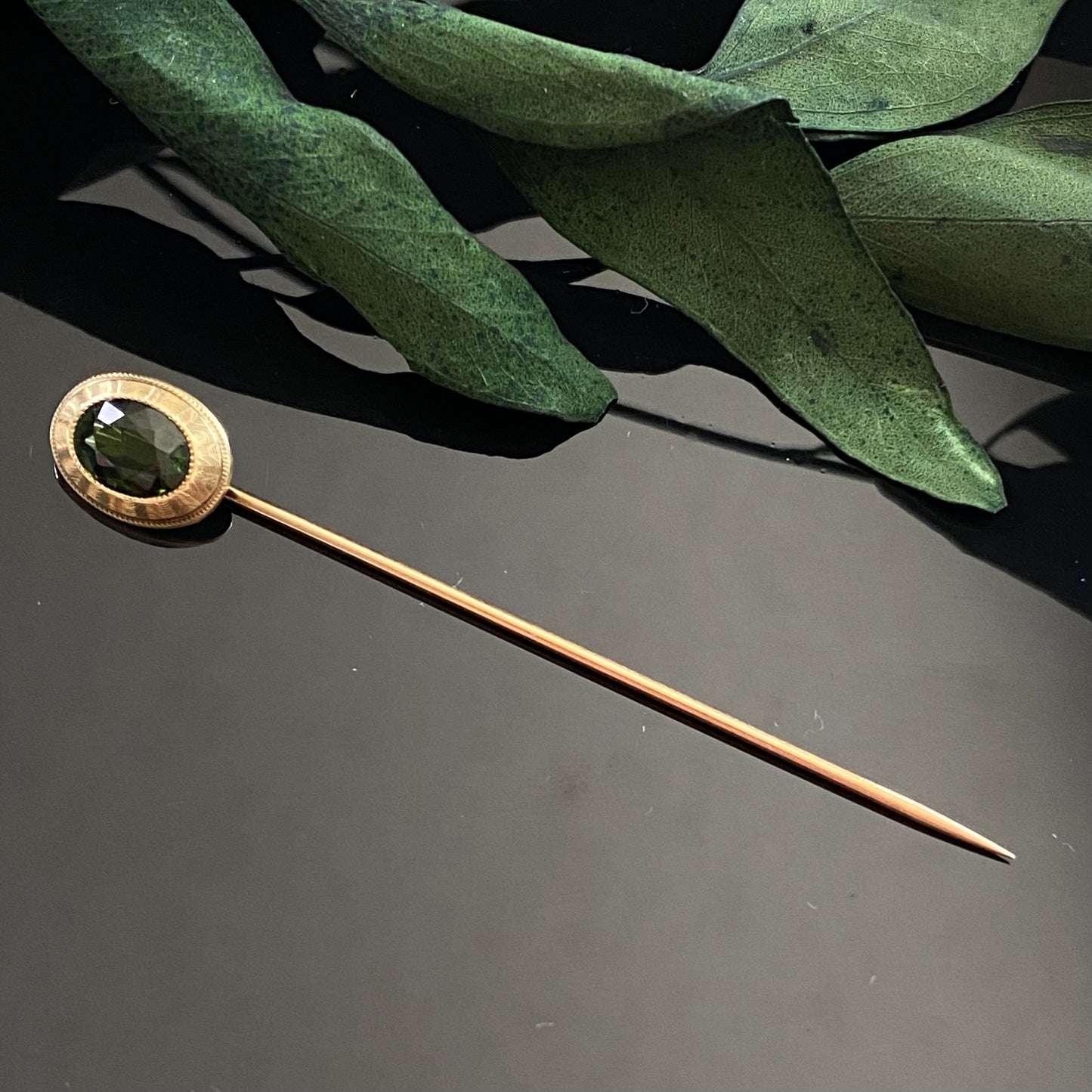 Art Deco 14k Gold Green Tourmaline Stick Pin