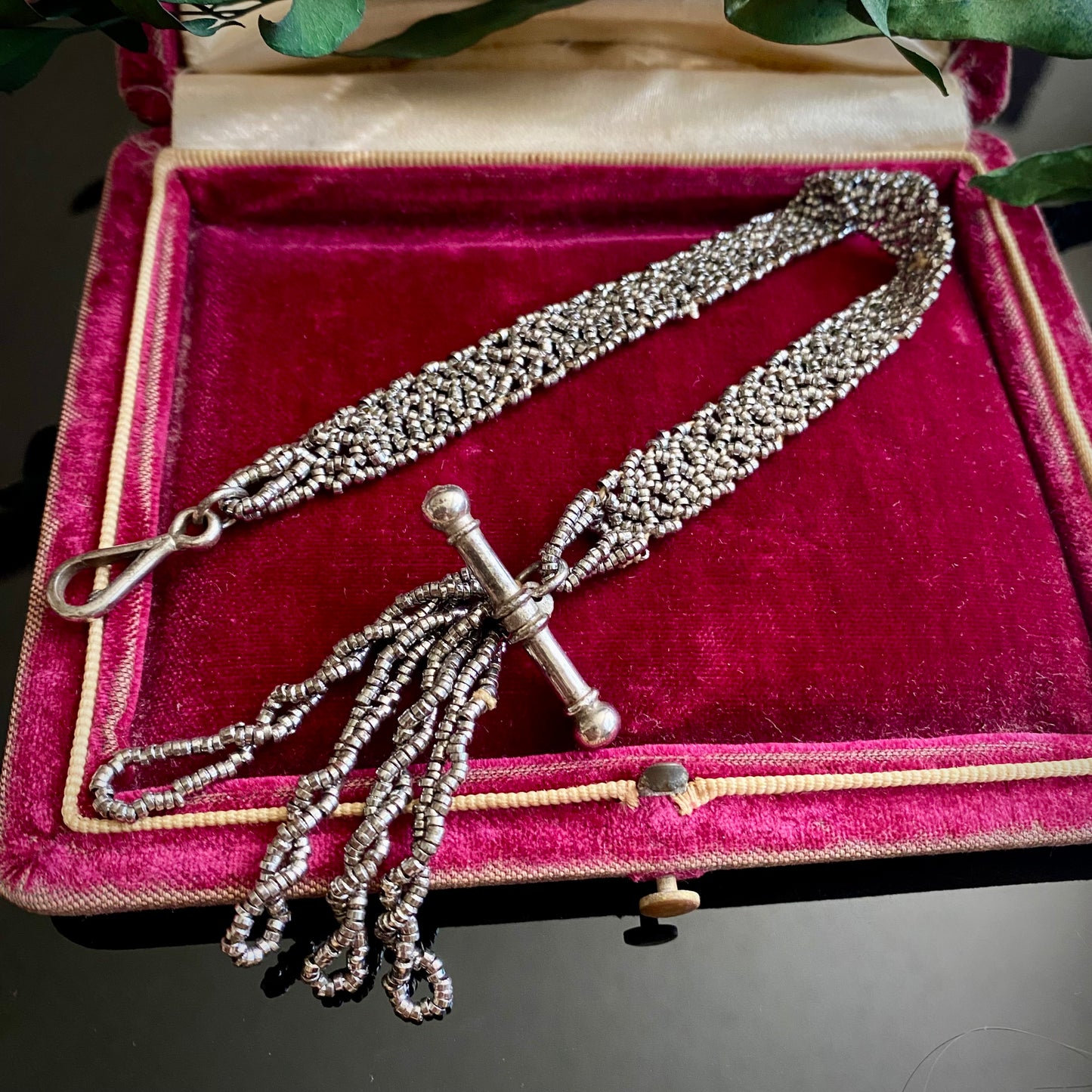 Antique Georgian Cut Steel Bead Watch Fob Chain