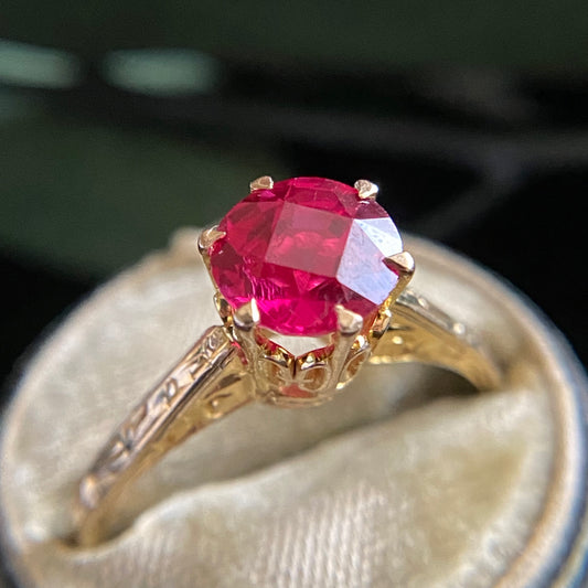 Vintage 10k Gold Lab Ruby Solitaire Ring