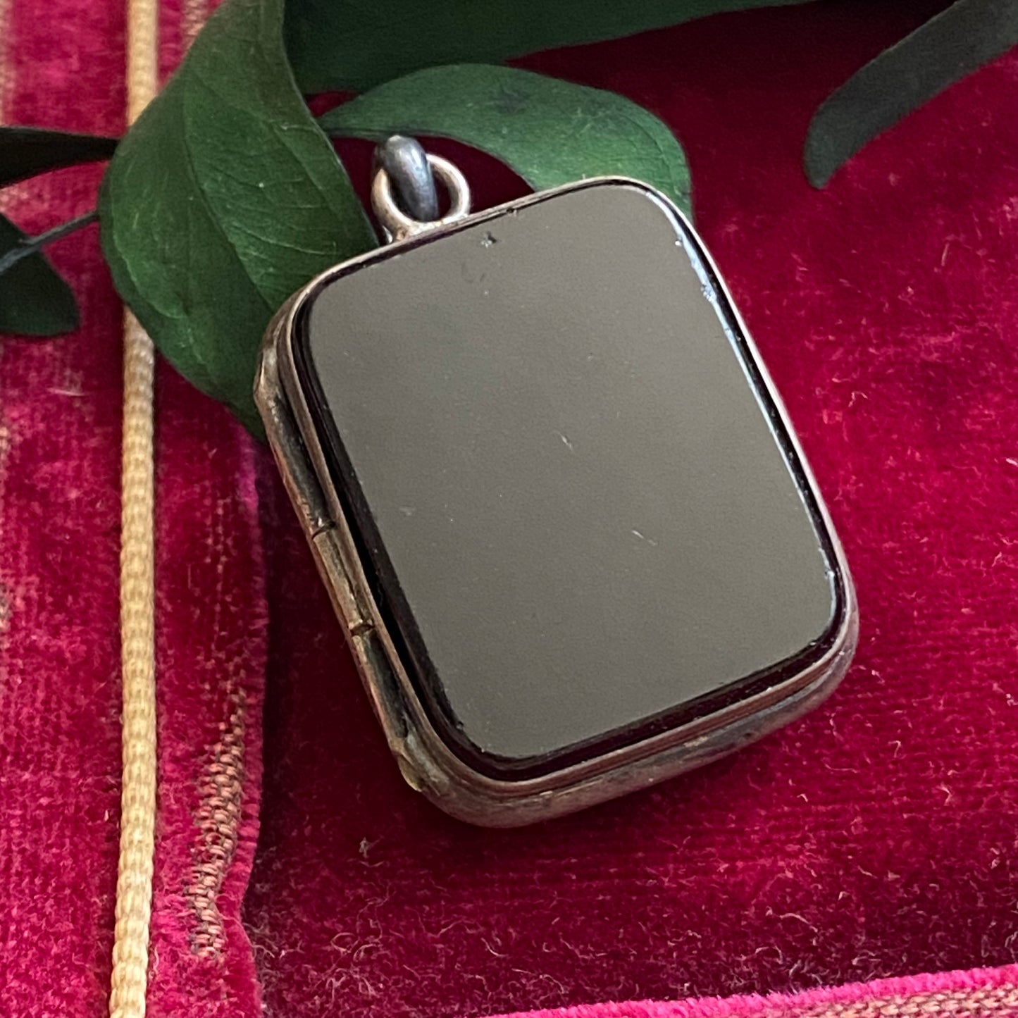 Antique Victorian Sterling Silver French Jet Glass Rectangular Mourning Locket
