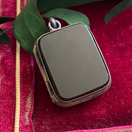 Antique Victorian Sterling Silver French Jet Glass Rectangular Mourning Locket