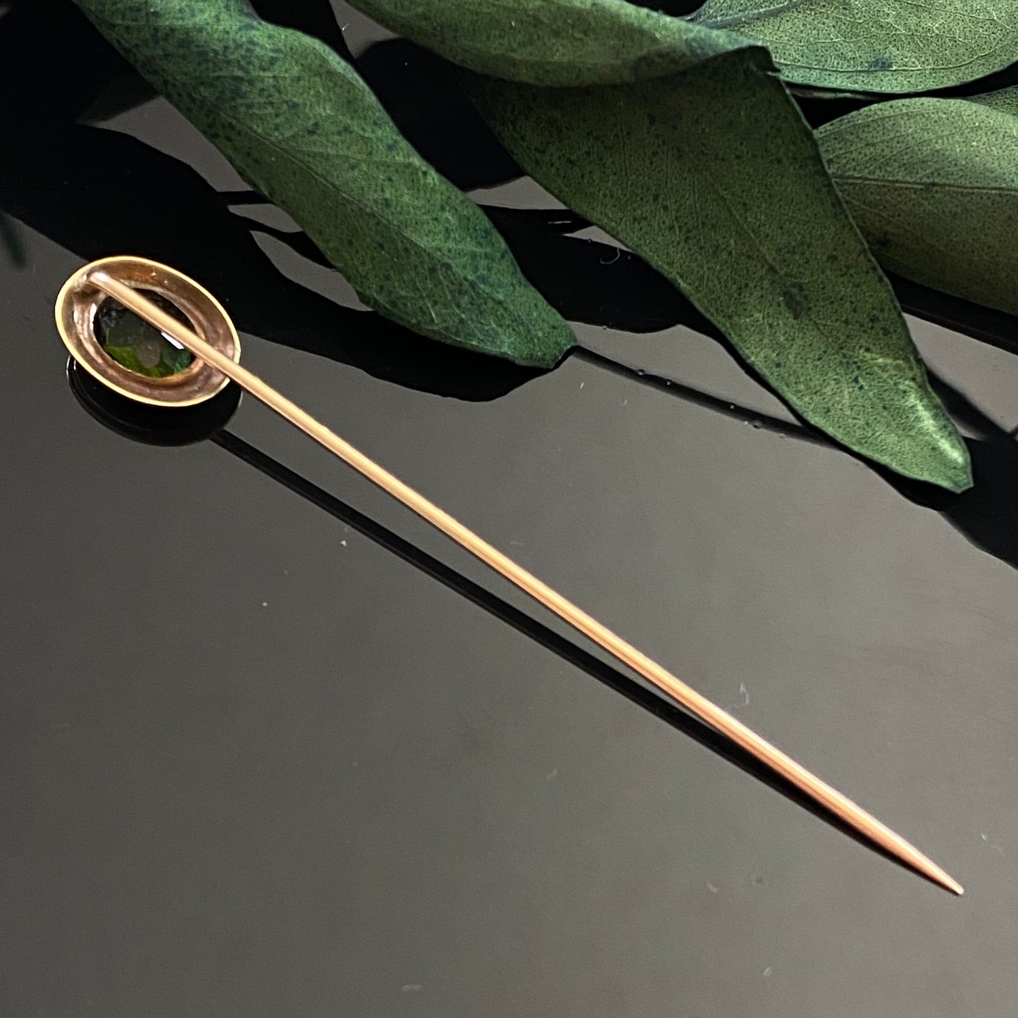 Art Deco 14k Gold Green Tourmaline Stick Pin