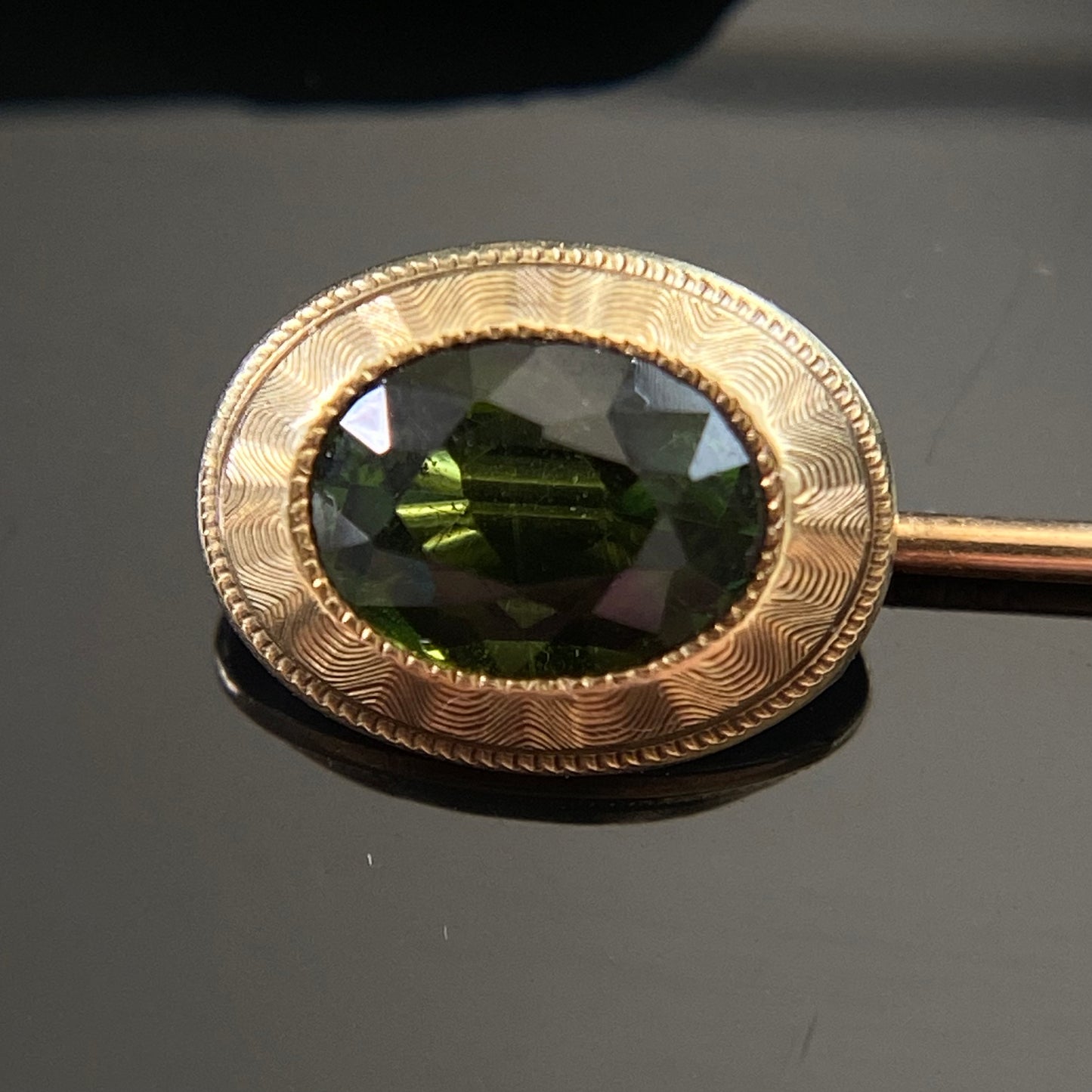 Art Deco 14k Gold Green Tourmaline Stick Pin