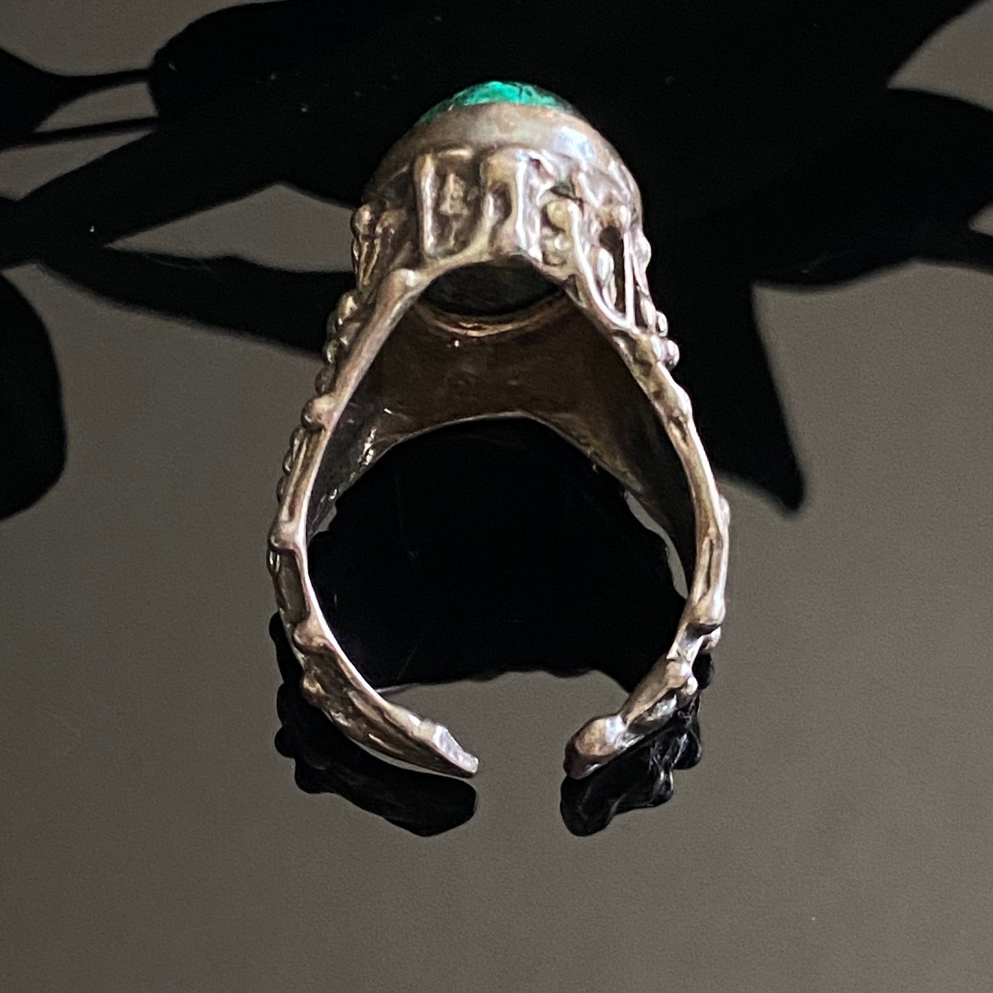 Vintage Brutalist 925 Sterling Silver High Profile Chrysocolla Ring Adjustable