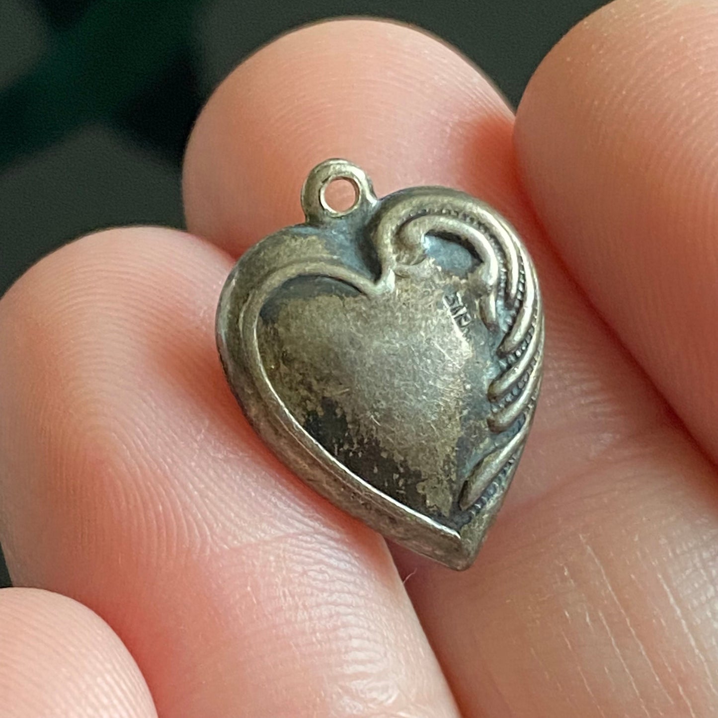 Vintage Sterling Silver Repousse Puffy Heart Charm Pendant