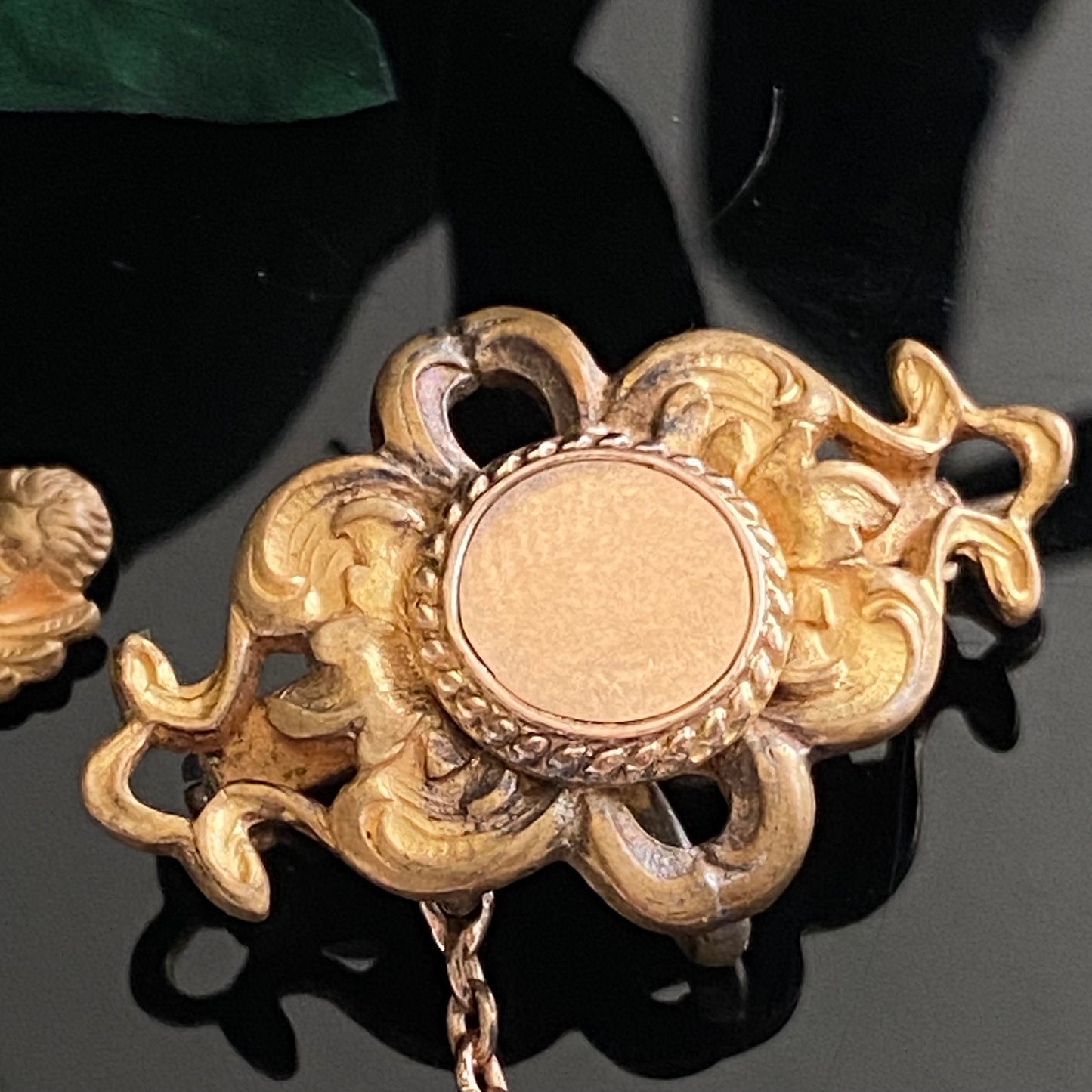 Victorian Gold Filled Blank Monogram Brooch With Cherub Pin