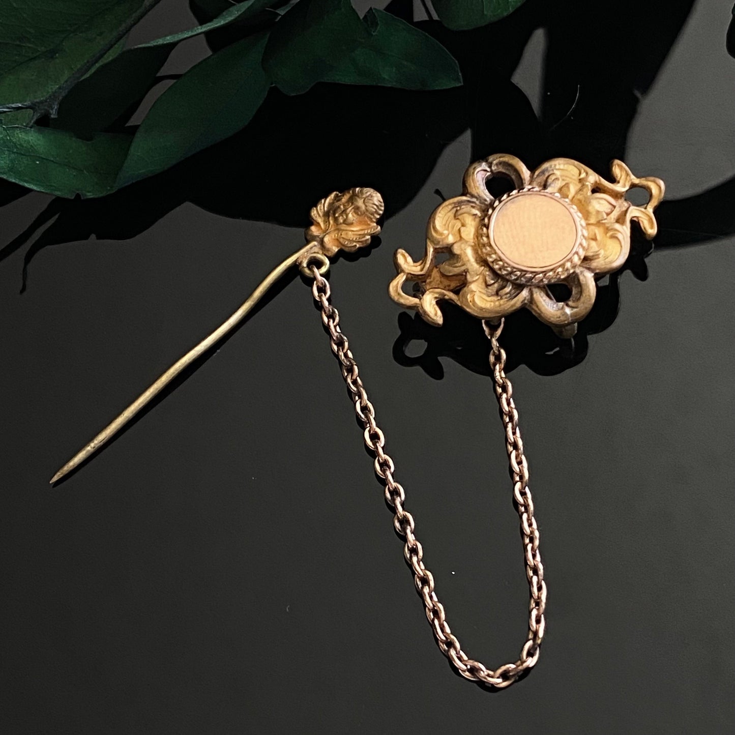 Victorian Gold Filled Blank Monogram Brooch With Cherub Pin