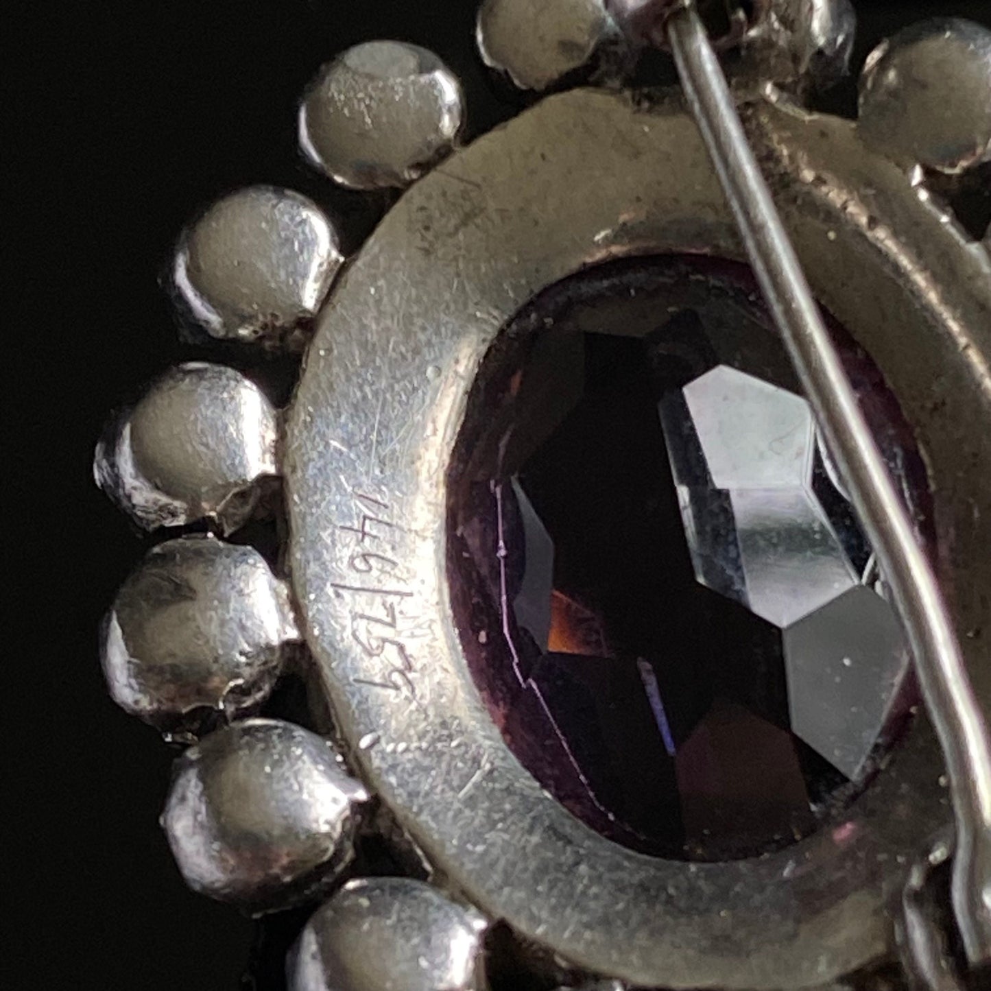 Antique Silver Oval Paste Amethyst Glass Brooch