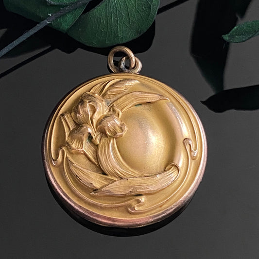 Antique Art Nouveau Gold Filled Repousse Calla Lily Locket