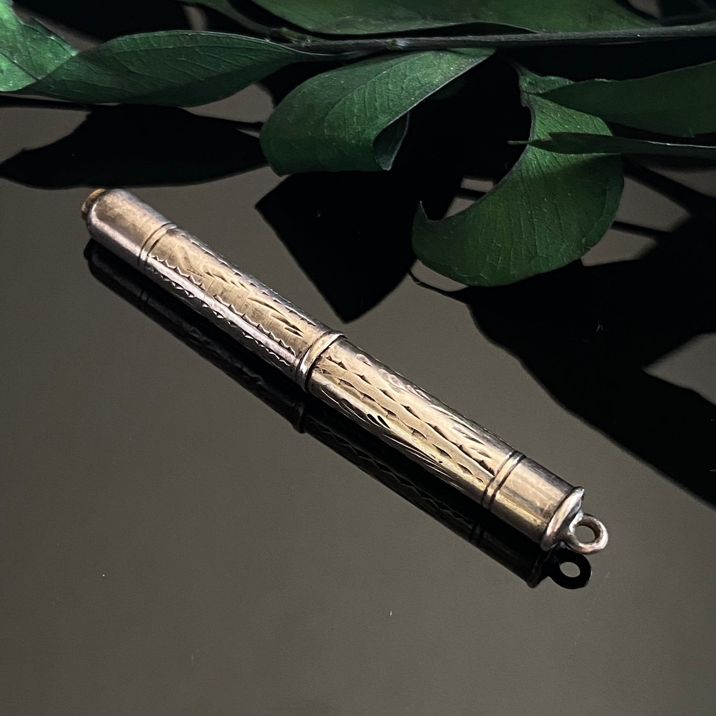 Victorian Sterling Silver Engraved Pencil Lead Holder Chatelaine Charm Pendant