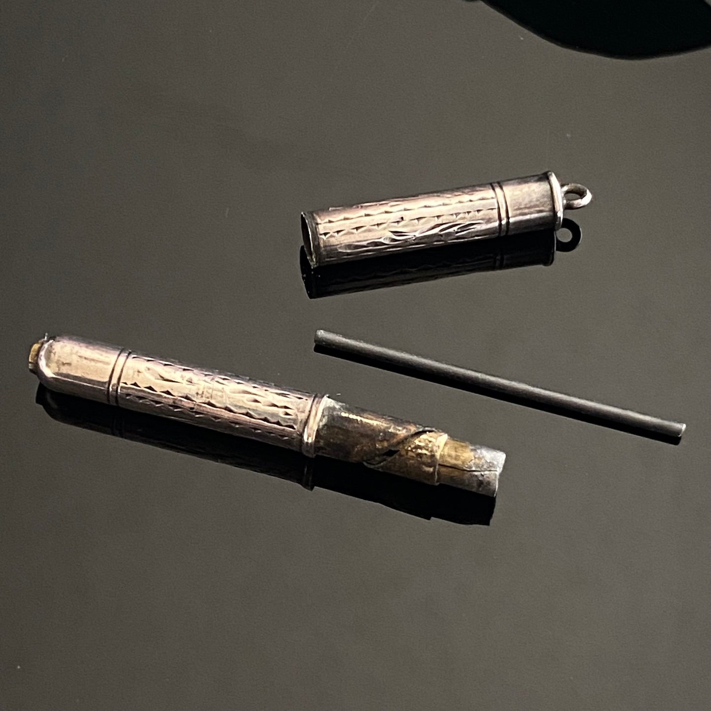 Victorian Sterling Silver Engraved Pencil Lead Holder Chatelaine Charm Pendant