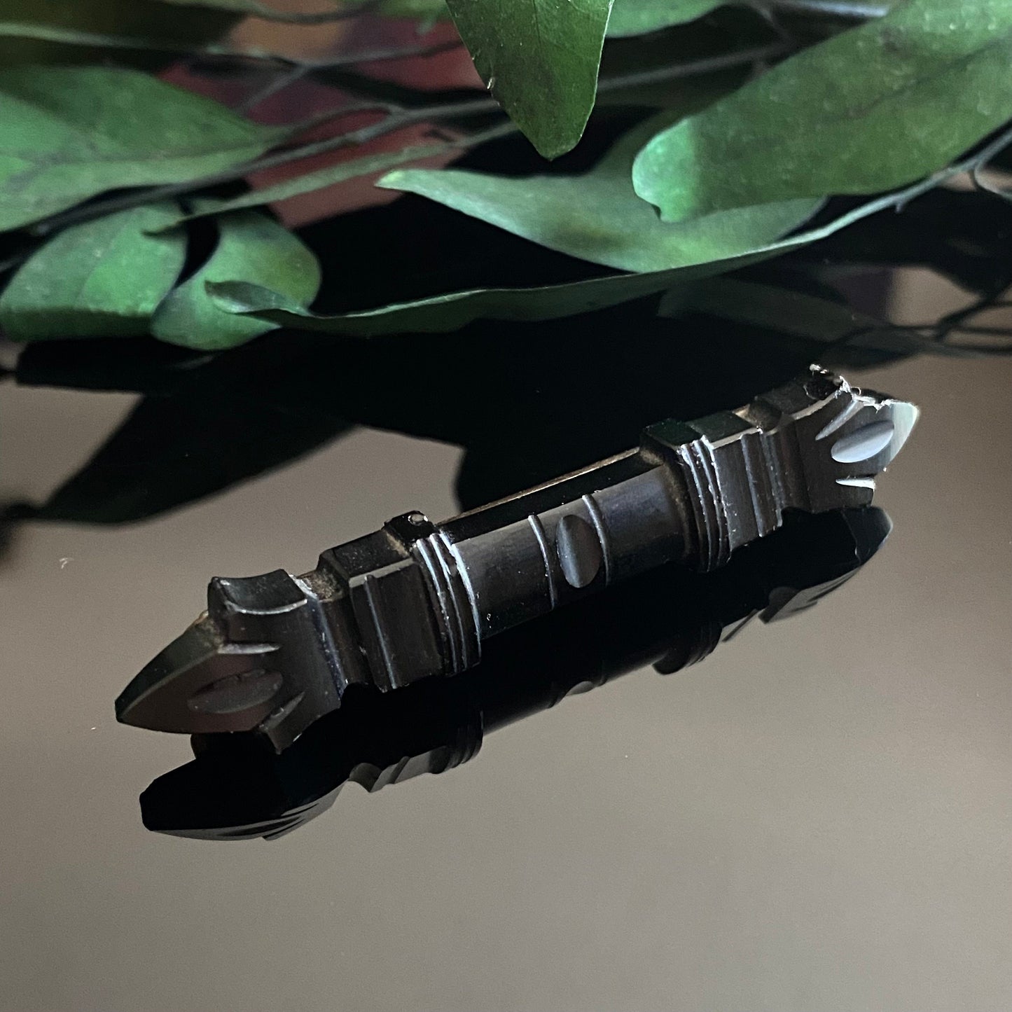 Victorian Carved Whitby Jet Mourning Bar Pin Brooch