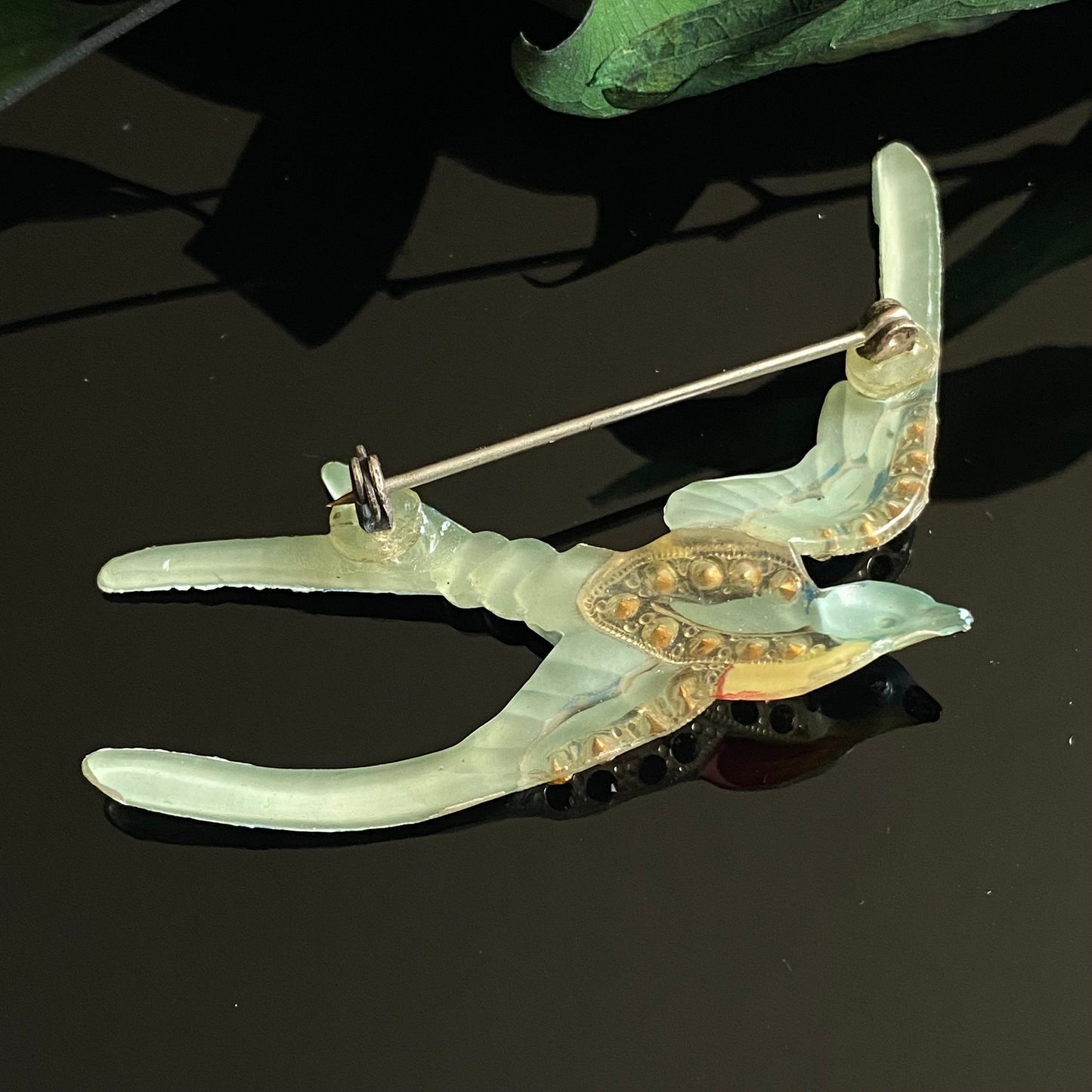 Vintage Celluloid Rhinestone Blue Bird Brooch