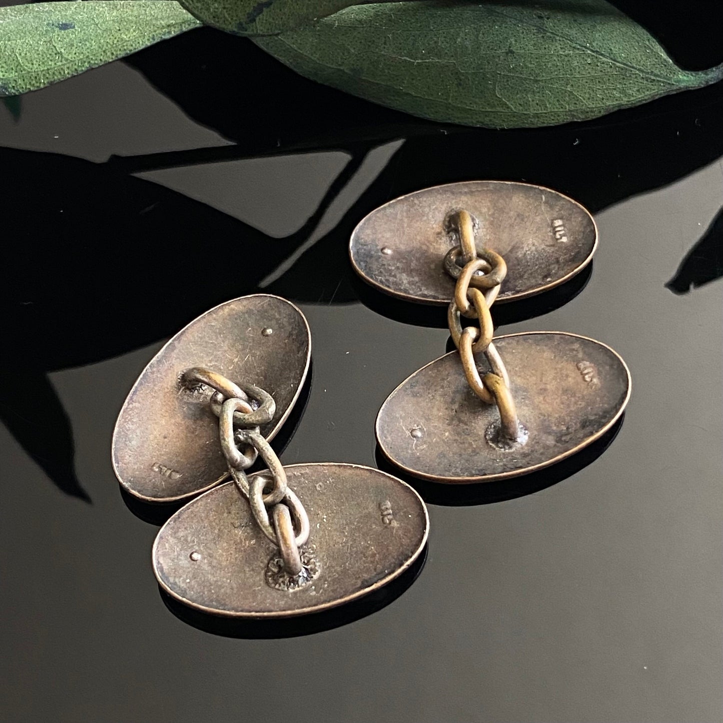 Antique Vintage Black White Checkerboard Enamel Cufflinks
