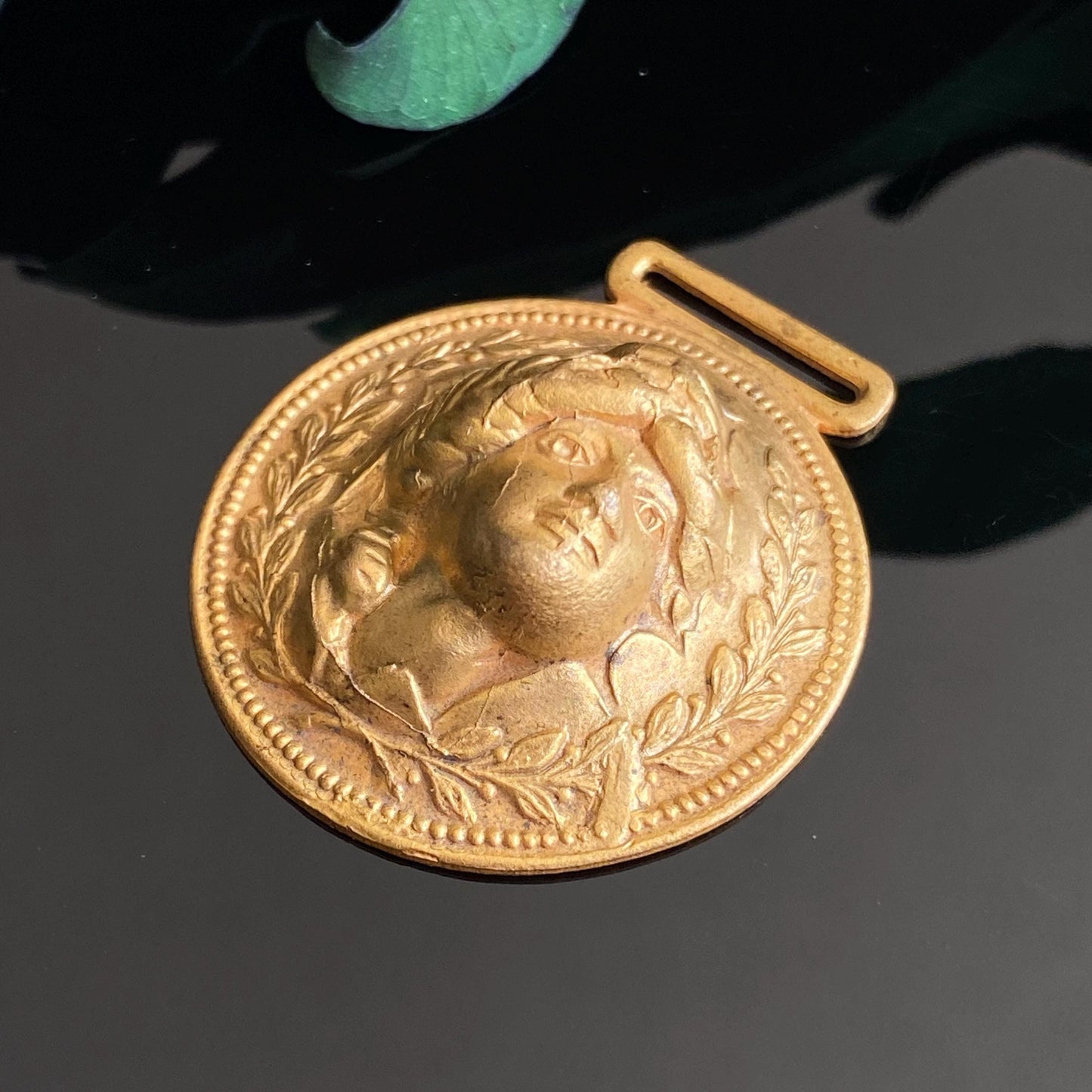 Antique Repousse Gibson Girl Fob Charm for Leather or Ribbon