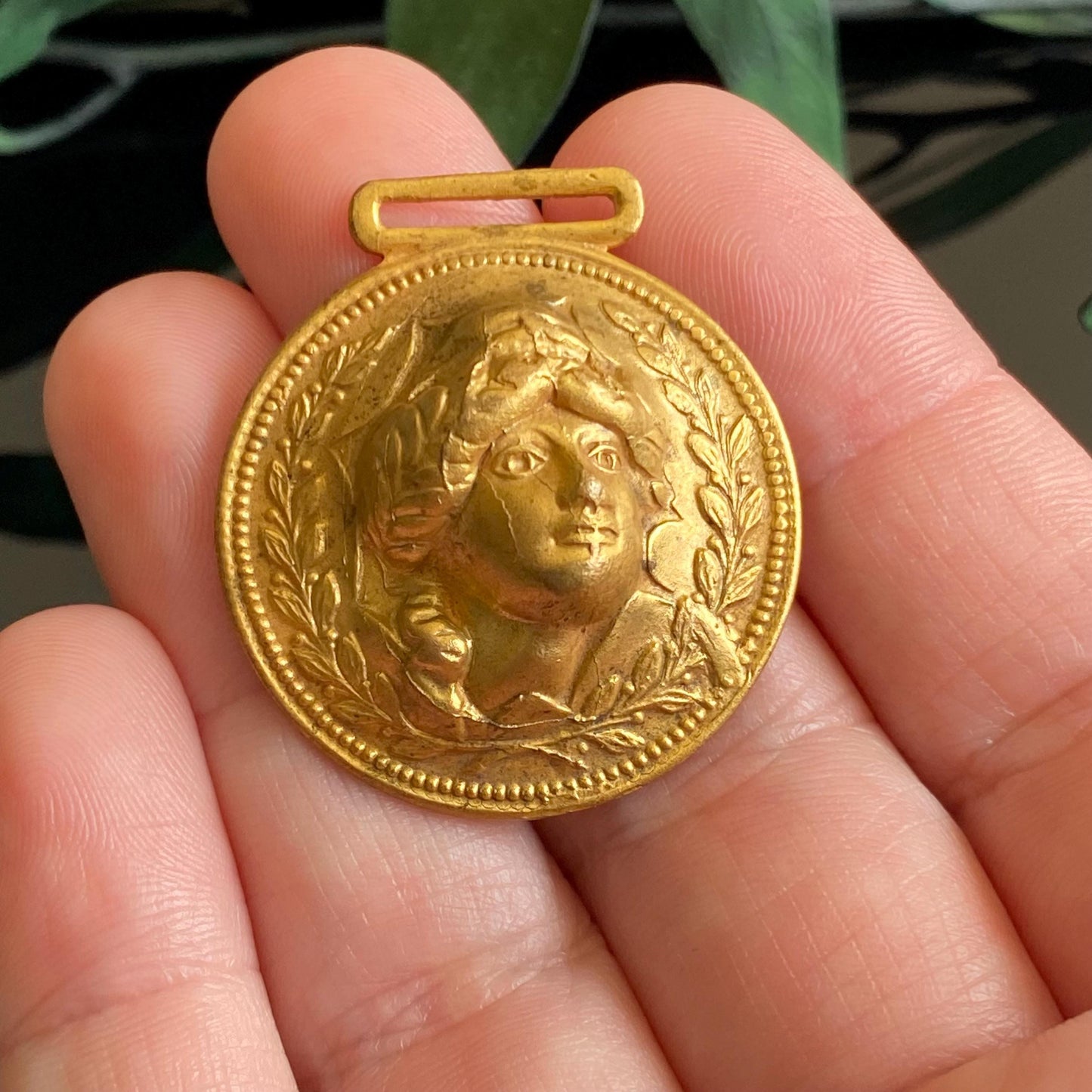 Antique Repousse Gibson Girl Fob Charm for Leather or Ribbon