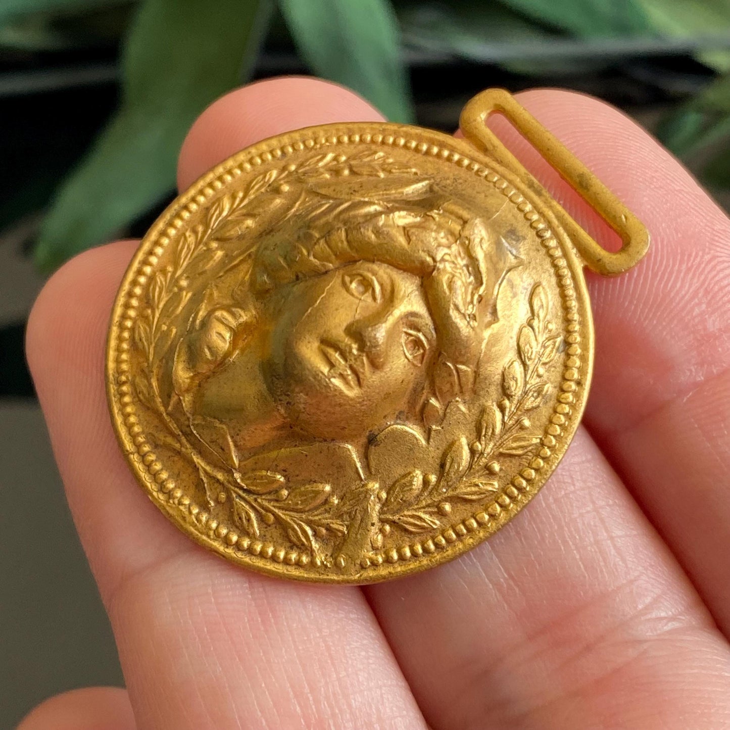 Antique Repousse Gibson Girl Fob Charm for Leather or Ribbon