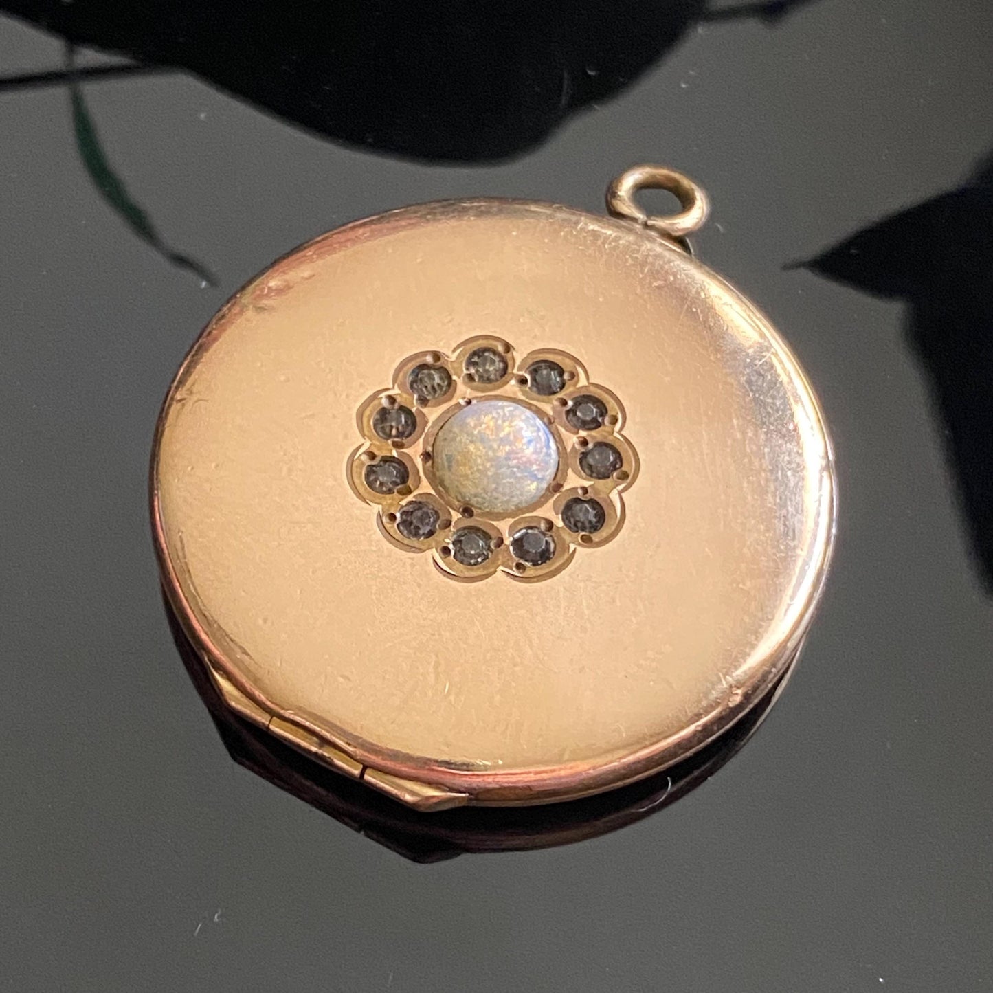 Antique Gold Filled Harlequin Opal Glass Paste Monogram Locket