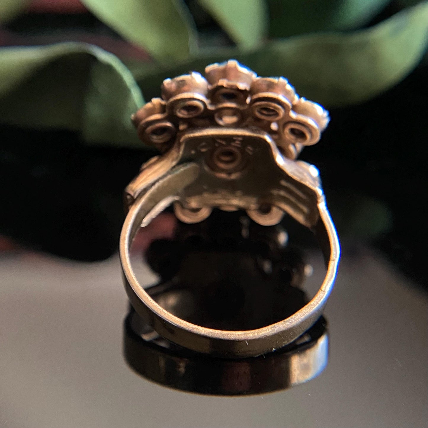 Vintage Blue AB Crystal Cluster Ring Adjustable