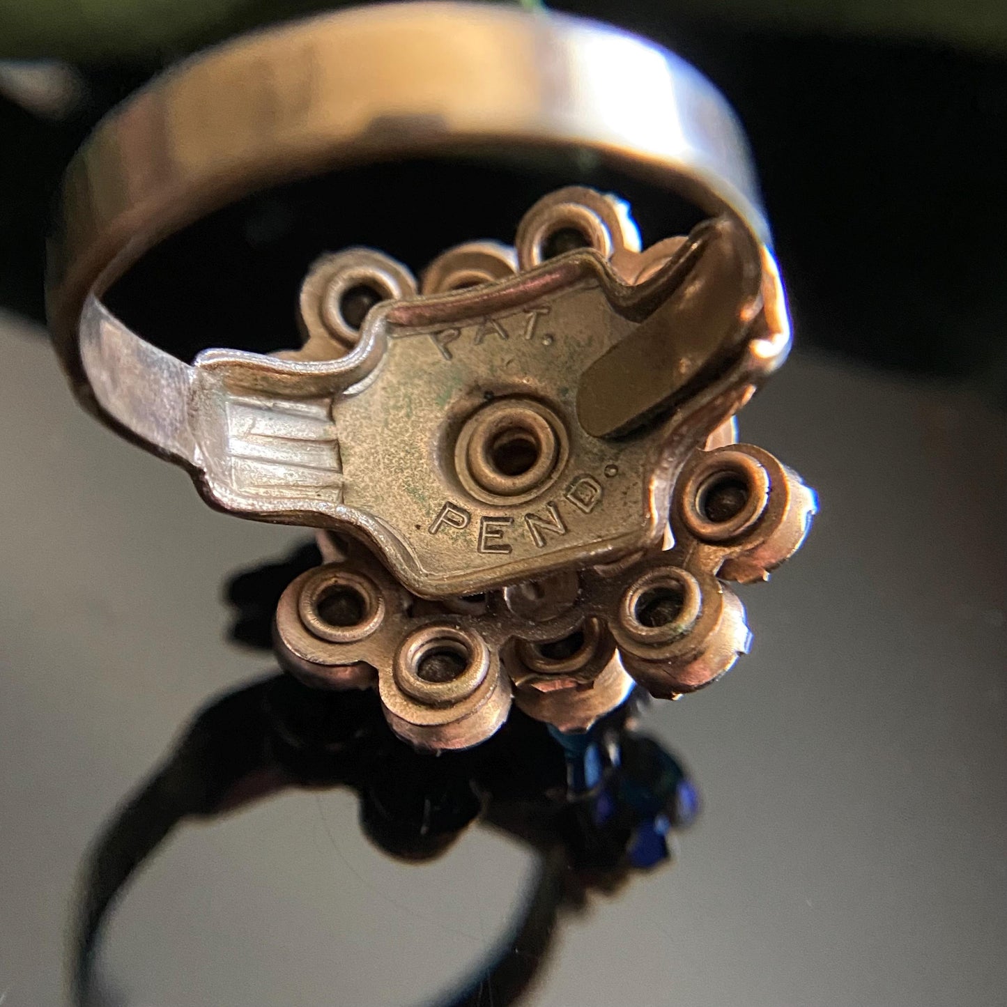 Vintage Blue AB Crystal Cluster Ring Adjustable