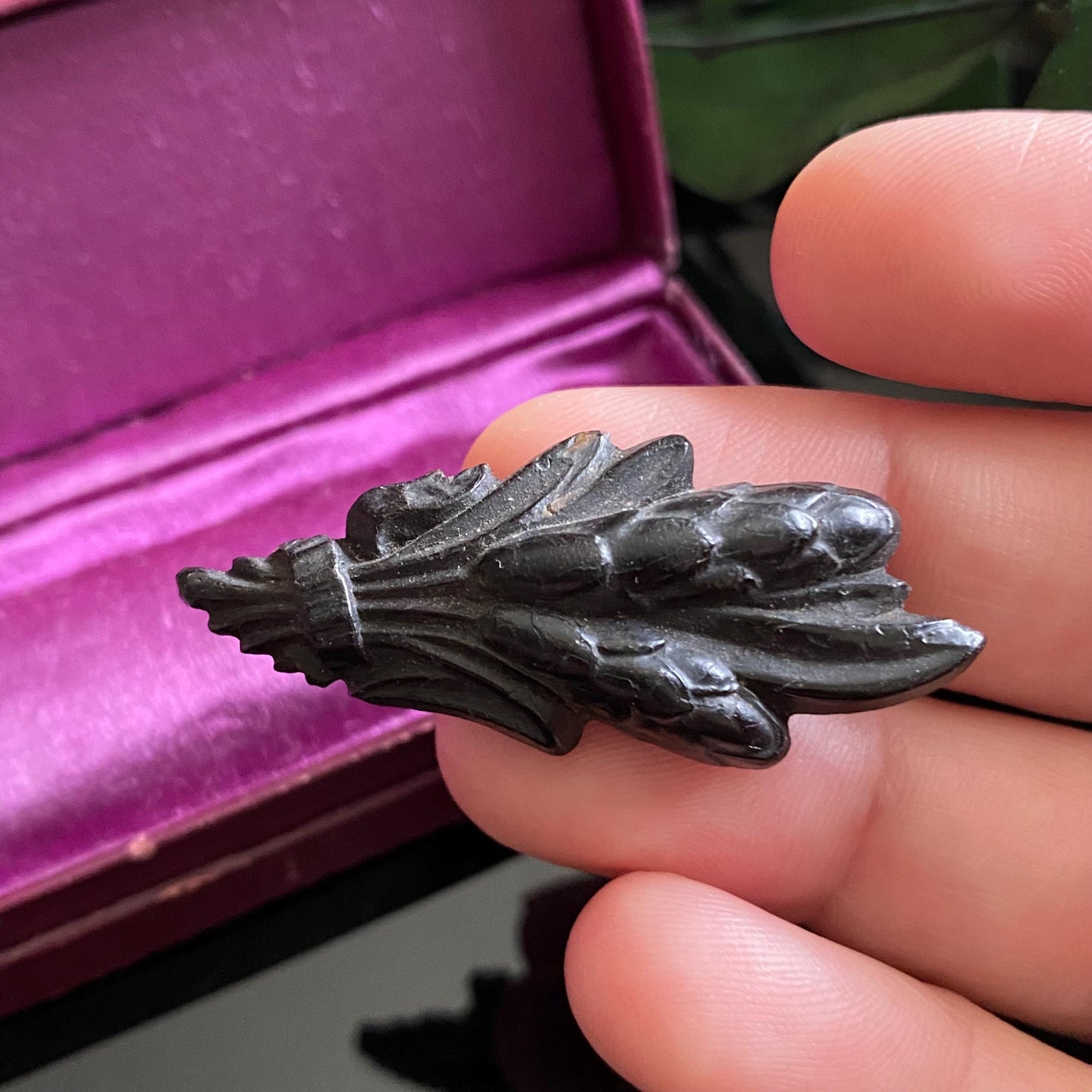 Antique Victorian Wheat Motif Vulcanite Mourning Brooch