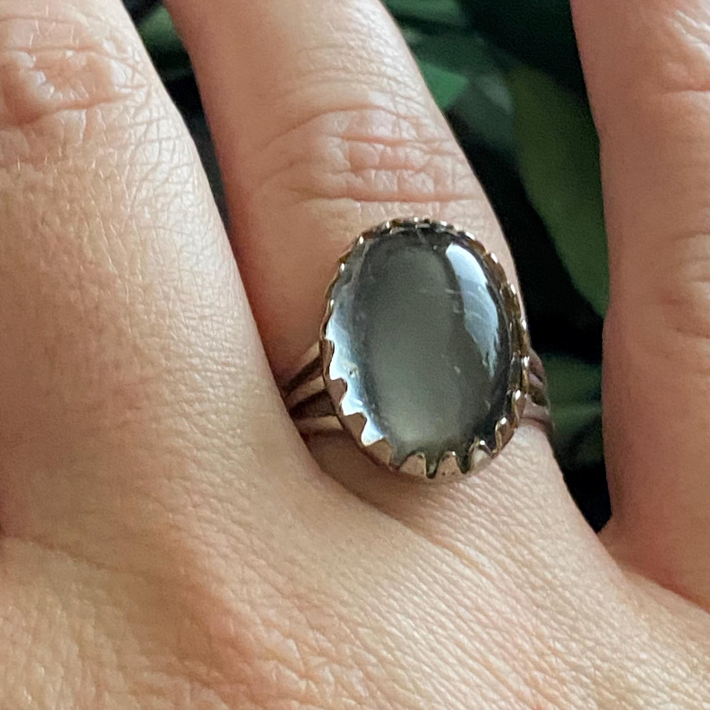 Vintage Clear Glass Cabochon Silver Tone Adjustable Ring