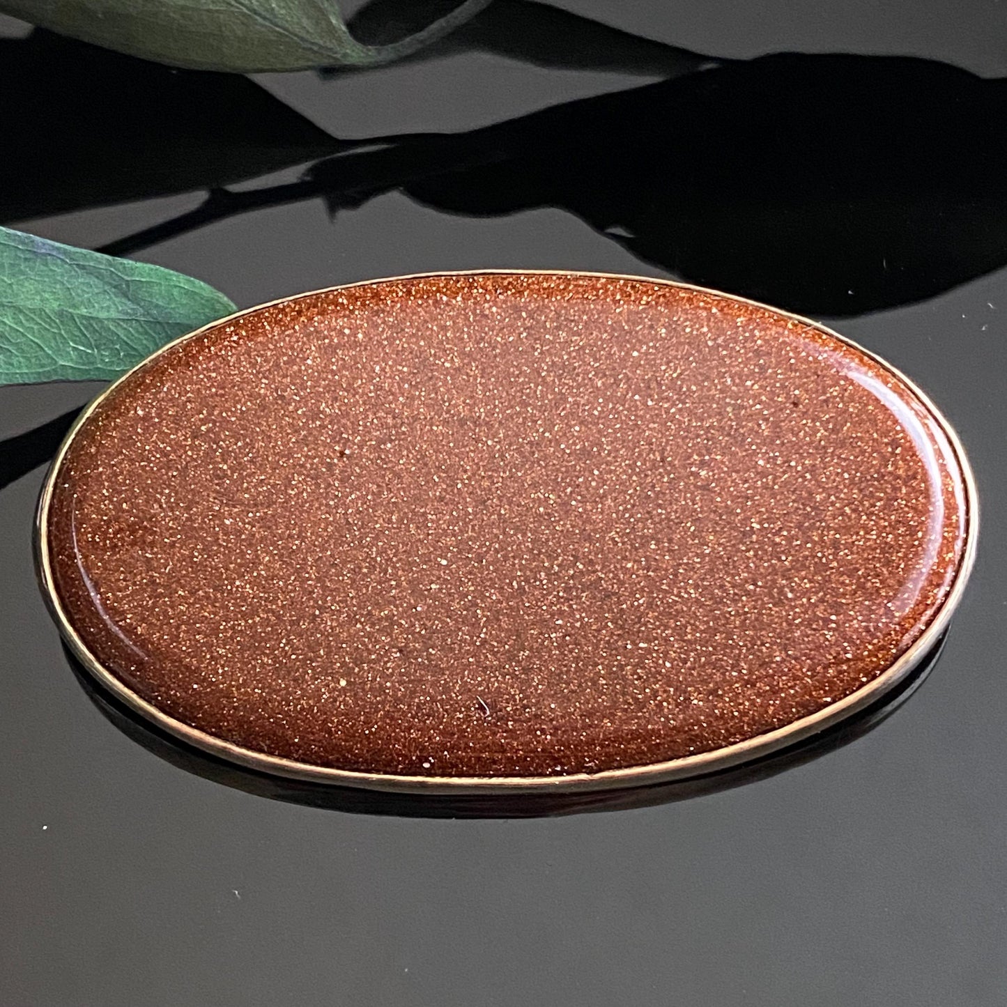 Large Vintage Goldstone Sterling Silver Vermeil Oval Brooch