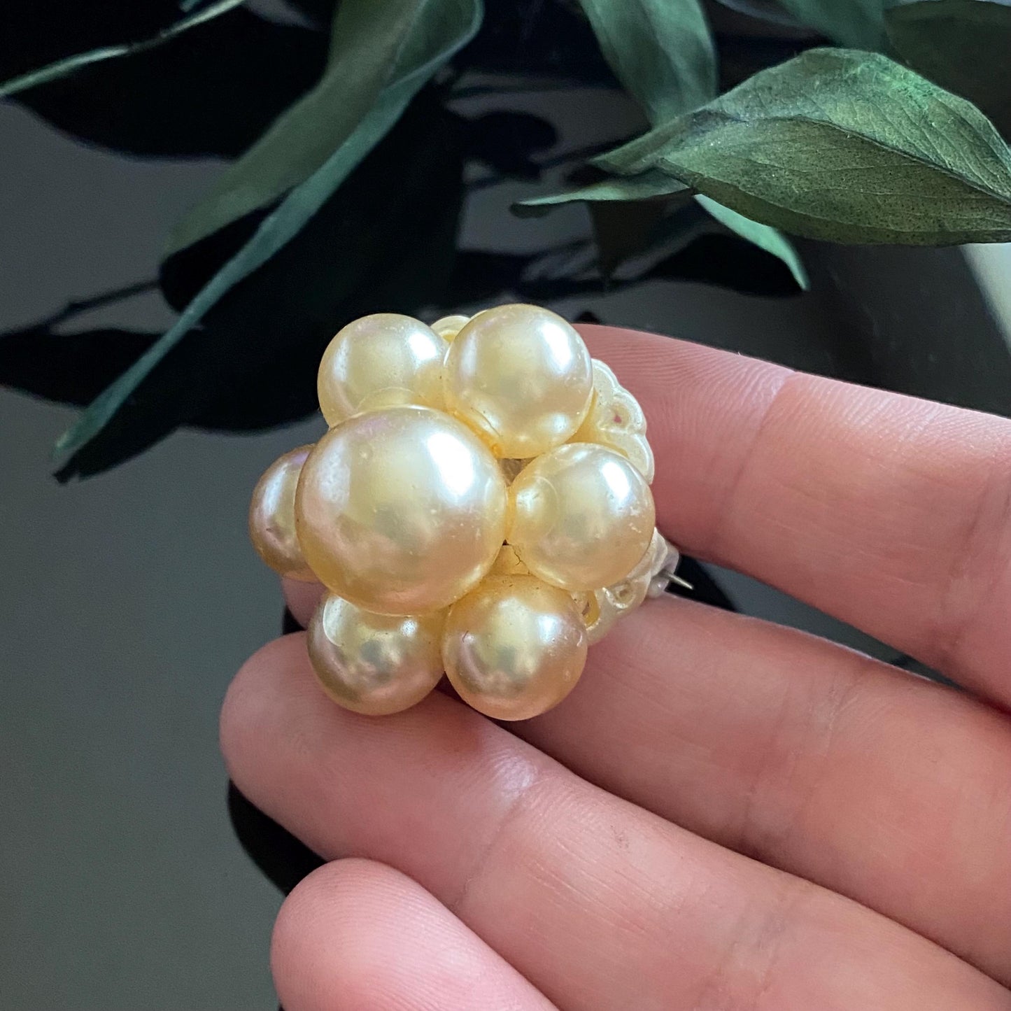 Vintage Faux Pearl Flower Cluster Early Plastic Pin Brooch