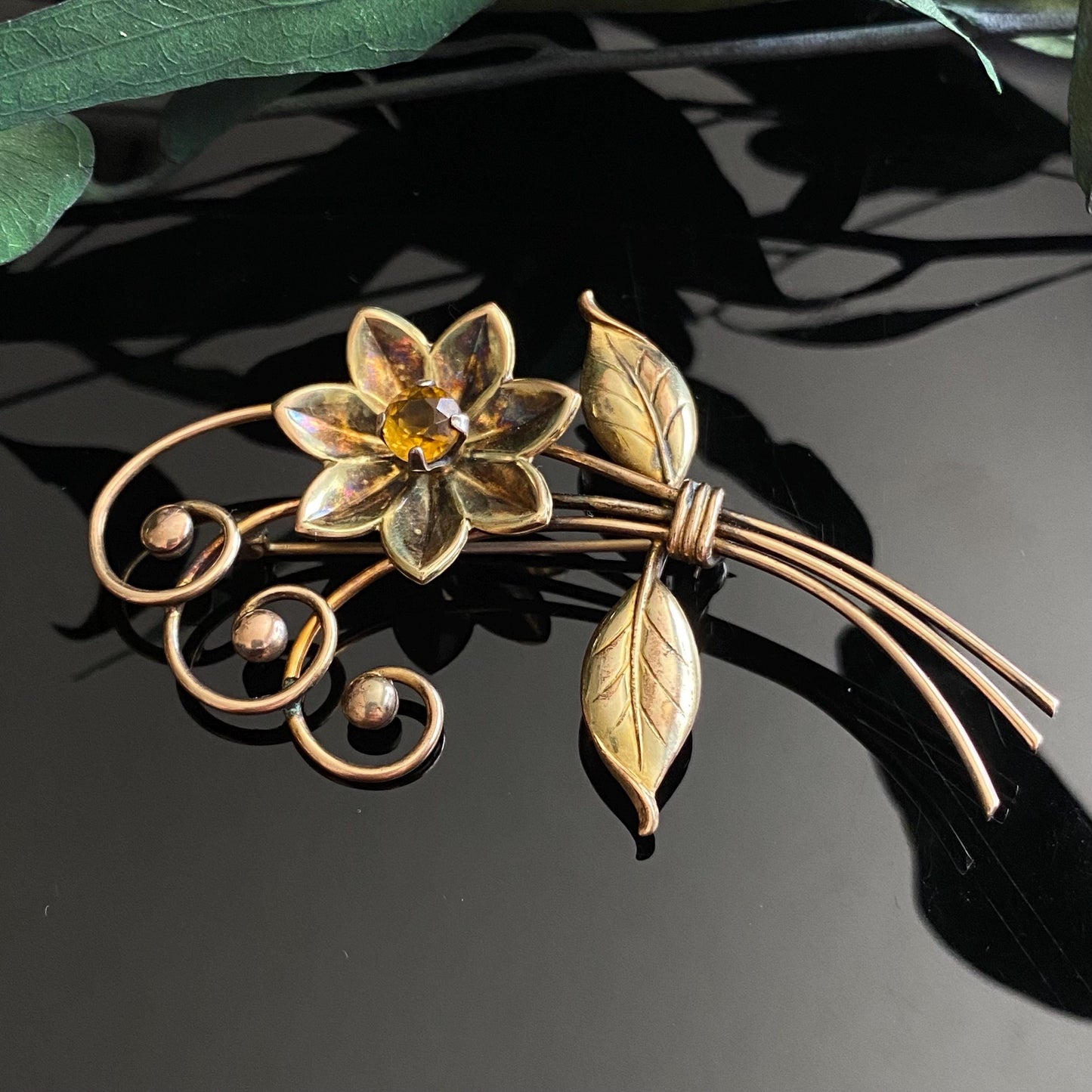 Vintage Harry Iskin Retro Gold Filled Tooaz Rhinestone Flower Spray Broocb