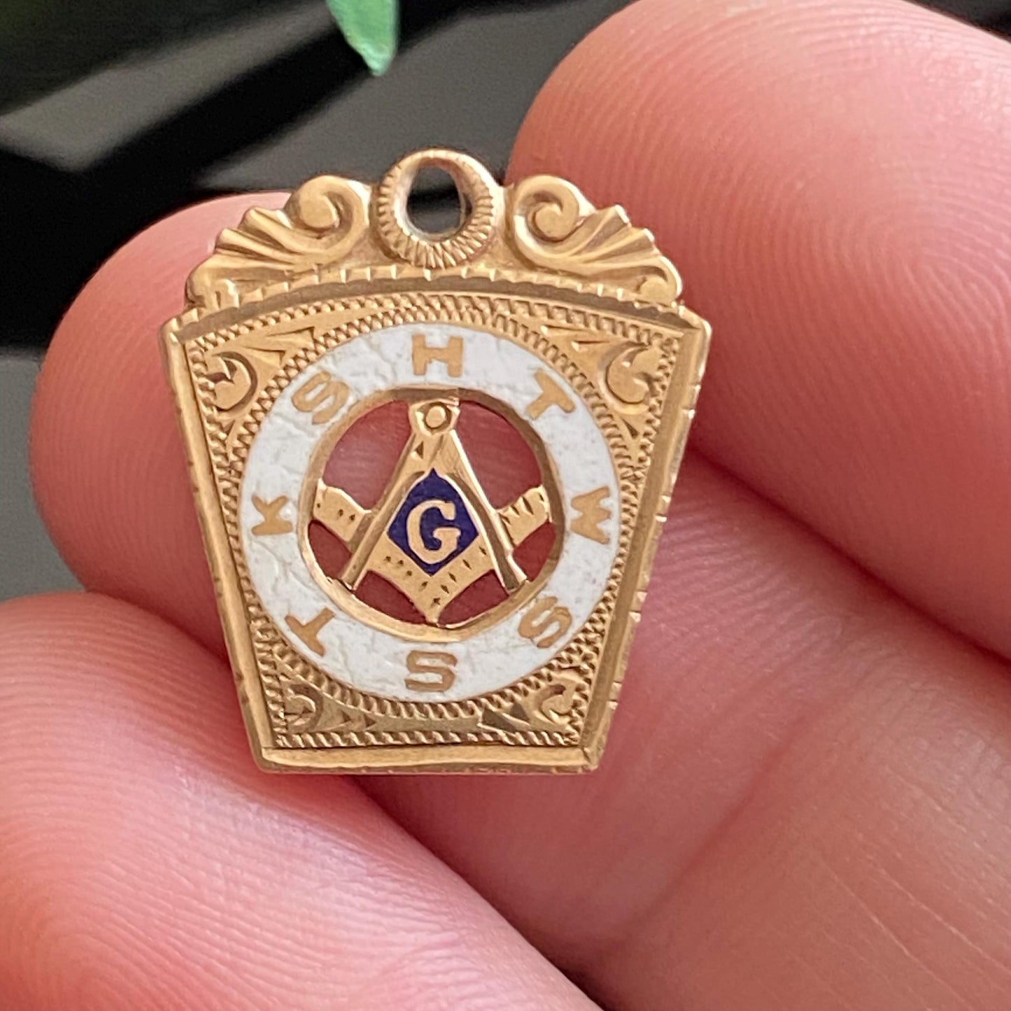 Antique 10k Gold Enamel Masonic Fob Charm Pendant