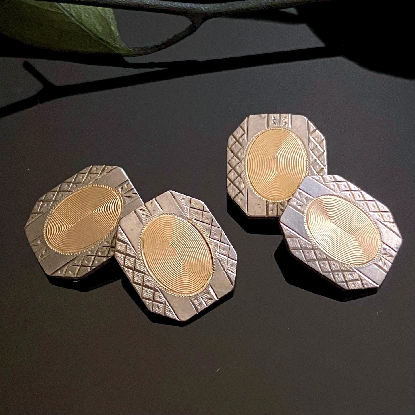 Vintage Art Deco Two Tone Octagonal Cufflinks