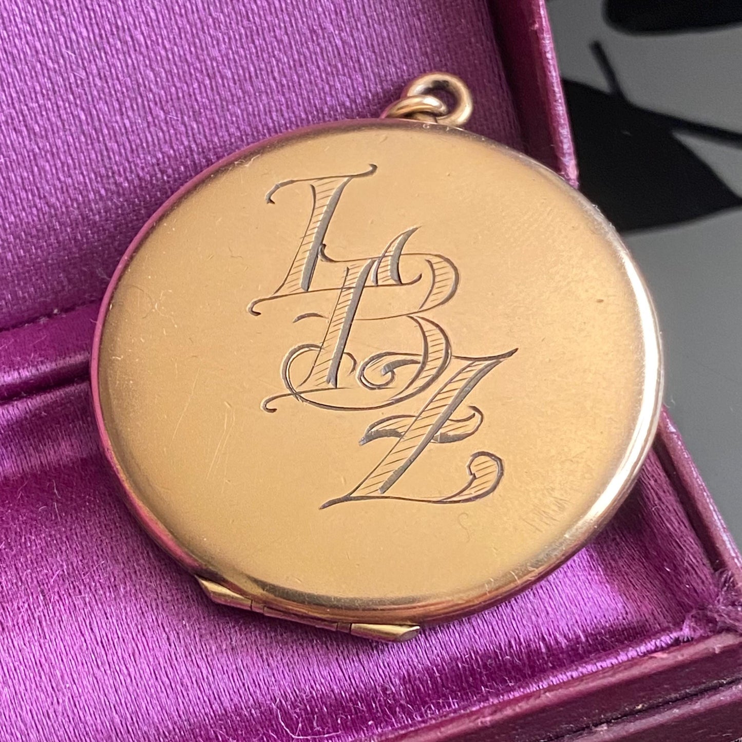 Vintage Large Round Gold Filled "LBZ" Initials Monogram Locket