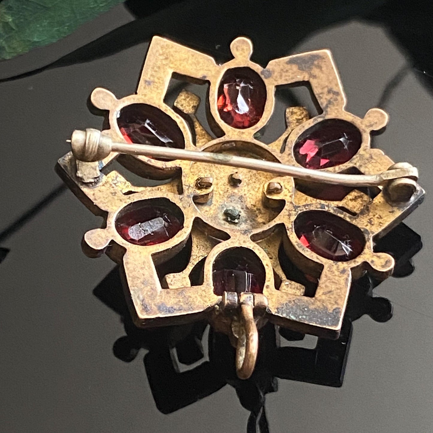 Antique Bohemian Garnet Flower Brooch Pendant