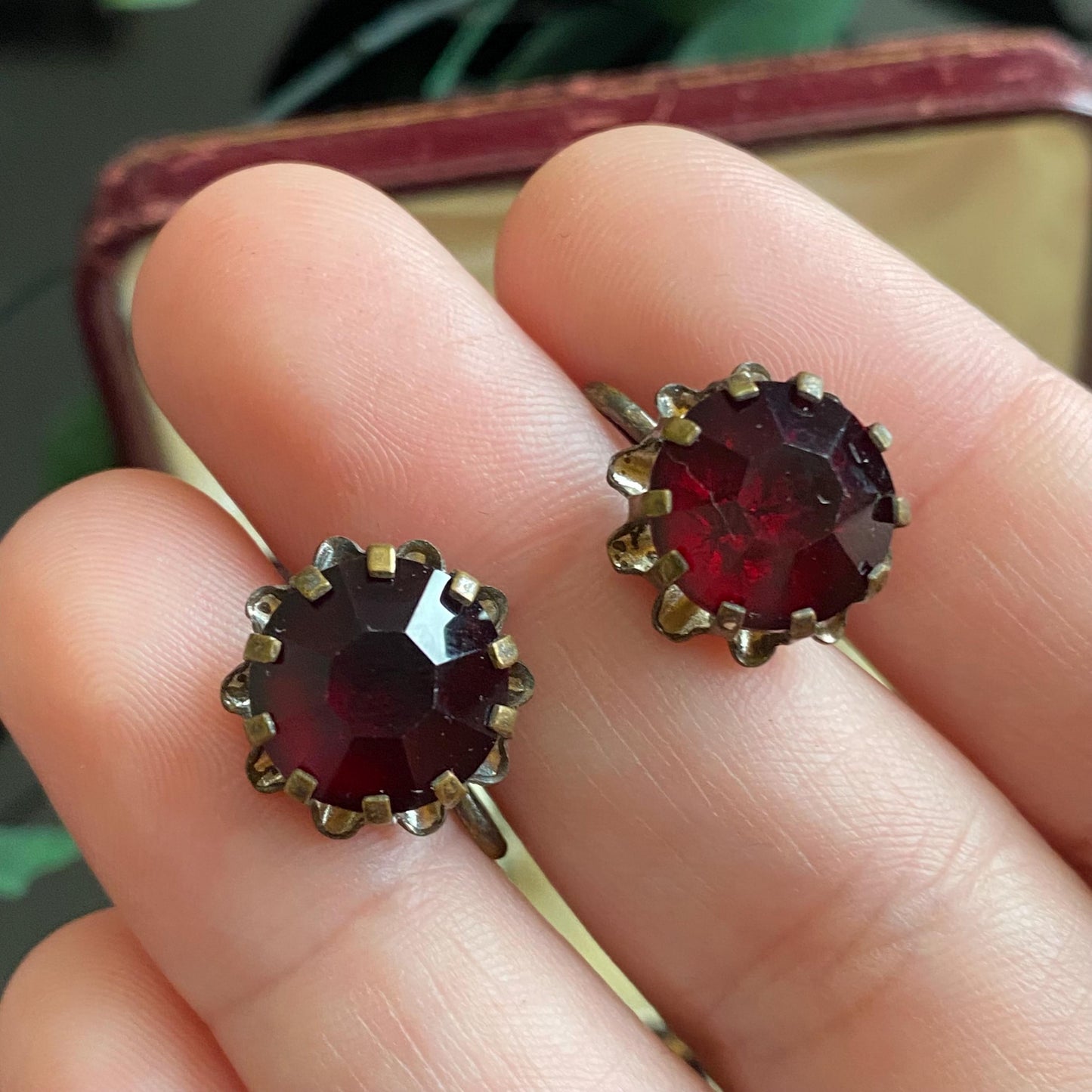 Vintage Red Foiled Screw Back Earrings