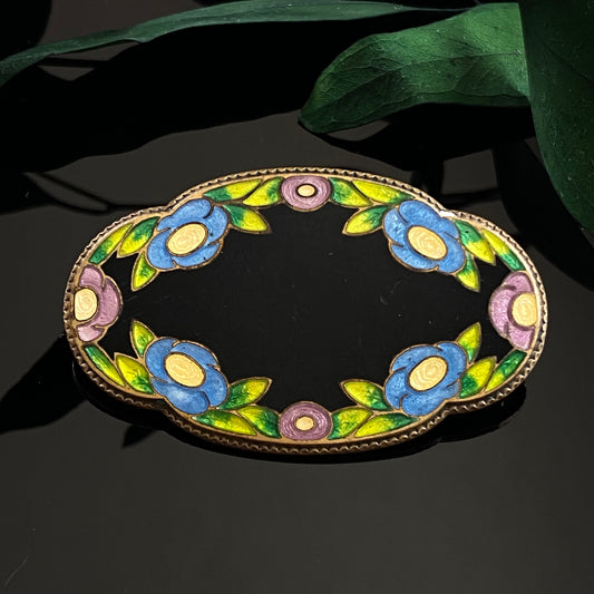 Antique Art Nouveau Enamel Flower Brooch