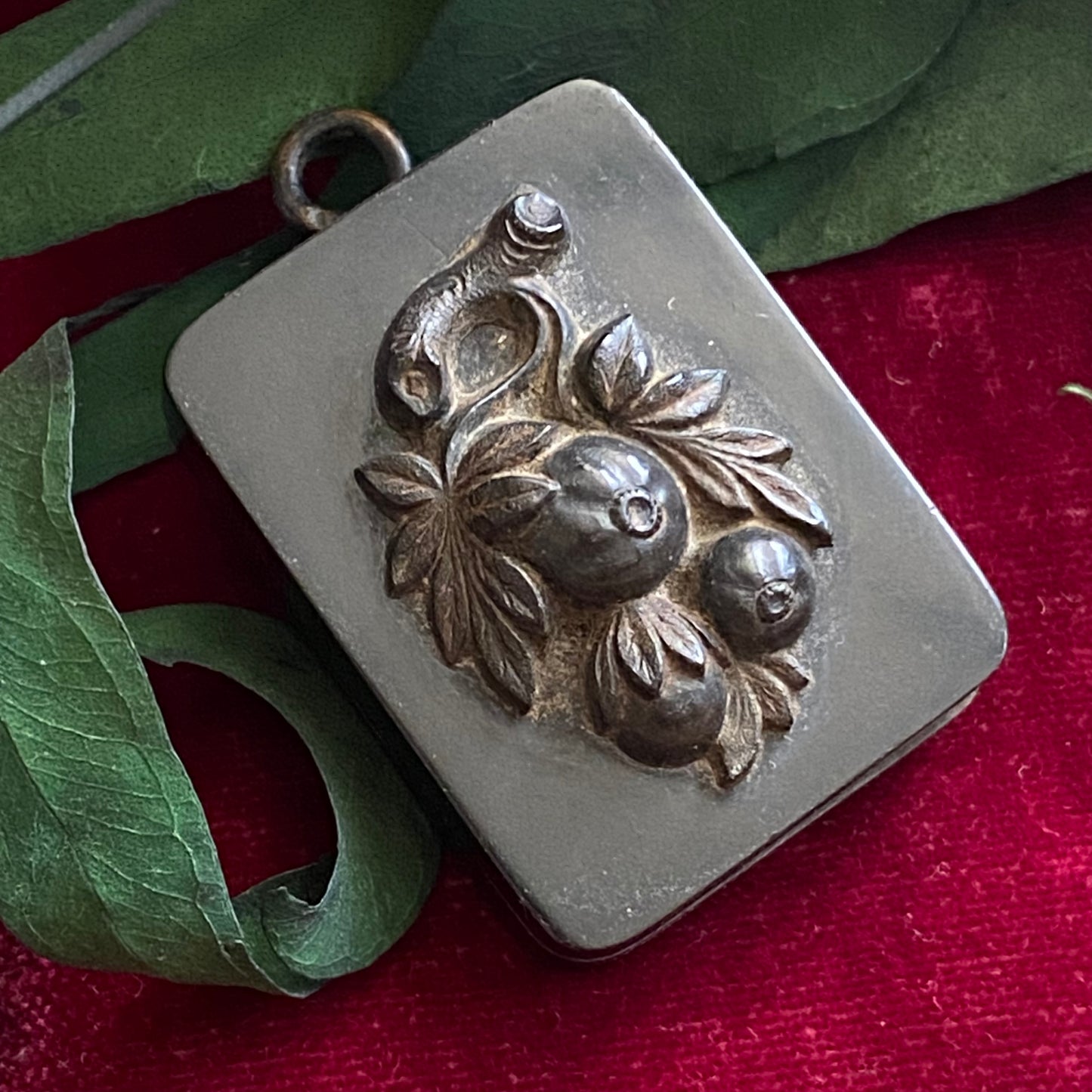 Antique Victorian Vulcanite Rectangular Pomegranate Mourning Locket