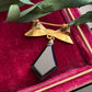 Antique Rolled Gold Bow Whitby Jet Dangle Pin Brooch