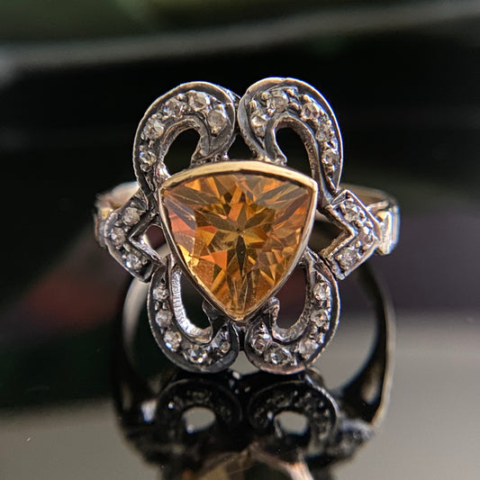 Antique 10k Gold & Silver Citrine Rose Cut Diamond Ring | Upcycled