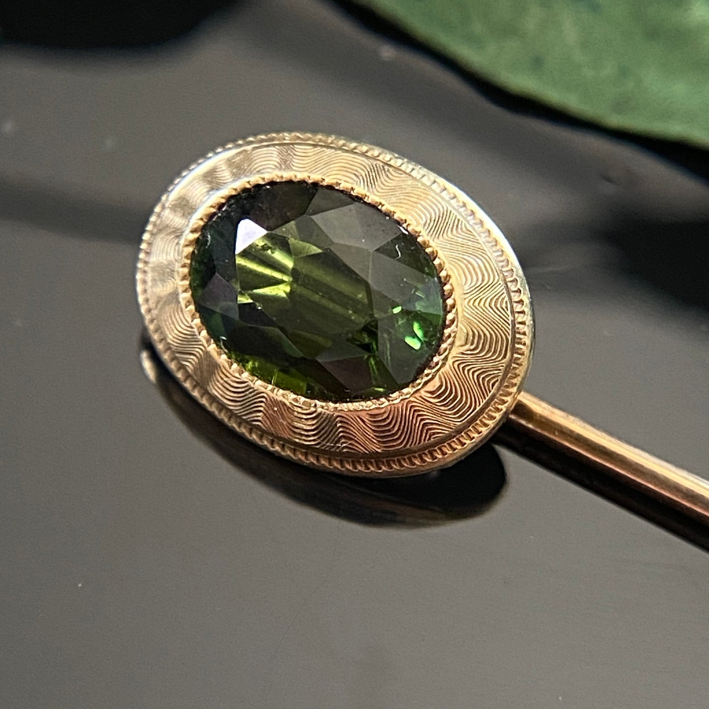 Art Deco 14k Gold Green Tourmaline Stick Pin