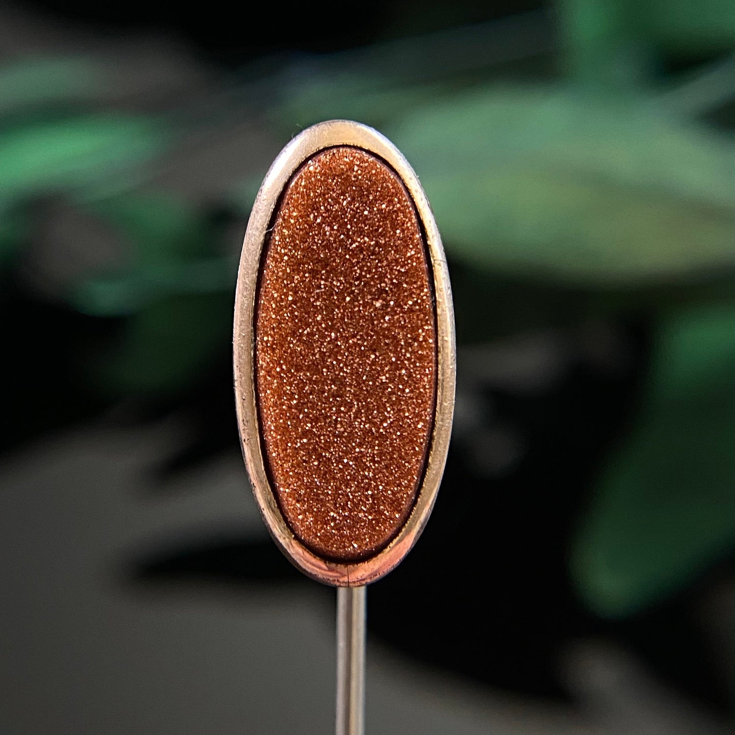 Antique Edwardian Rolled Gold Oval Goldstone Stick Pin