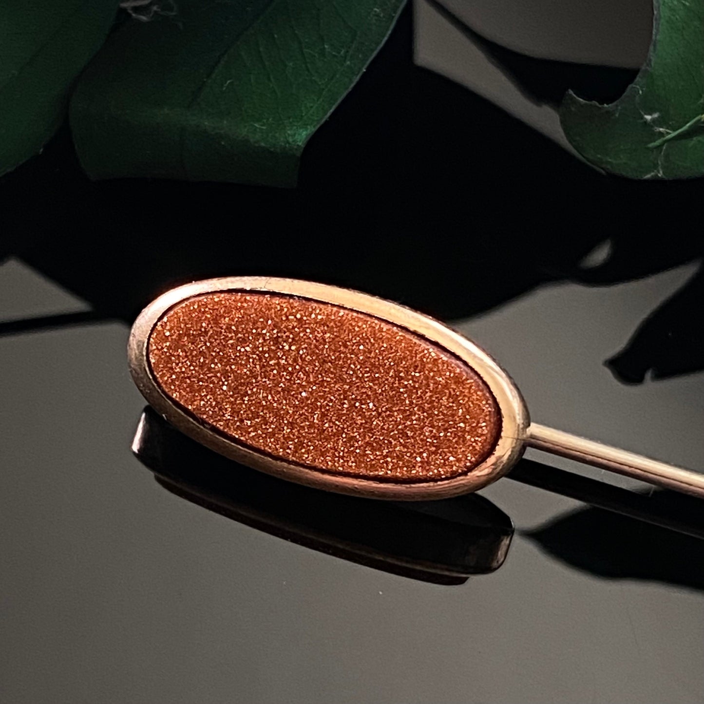 Antique Edwardian Rolled Gold Oval Goldstone Stick Pin