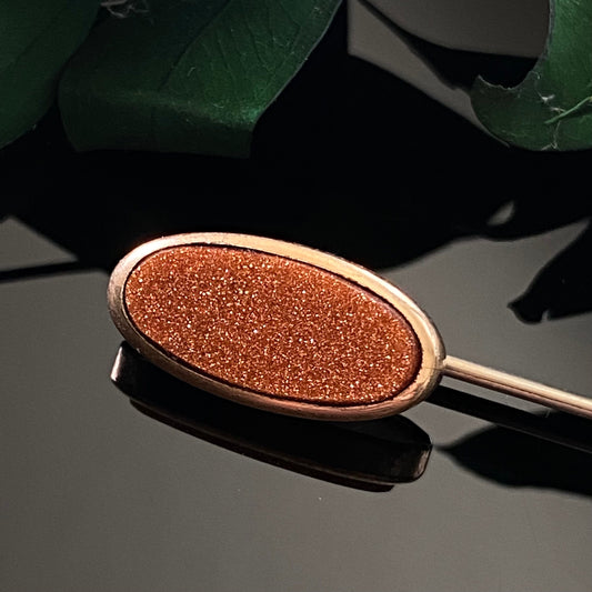 Antique Edwardian Rolled Gold Oval Goldstone Stick Pin