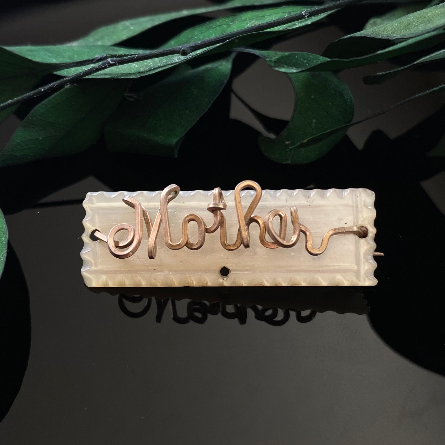 Vintage Mother of Pearl Rectangular "Mother" Gold Filled Wire Brooch