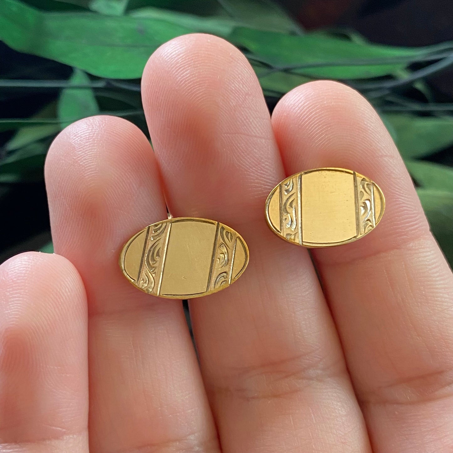 Antique Victorian Oval Gold Filled Oval Blank Monogram Cufflinks