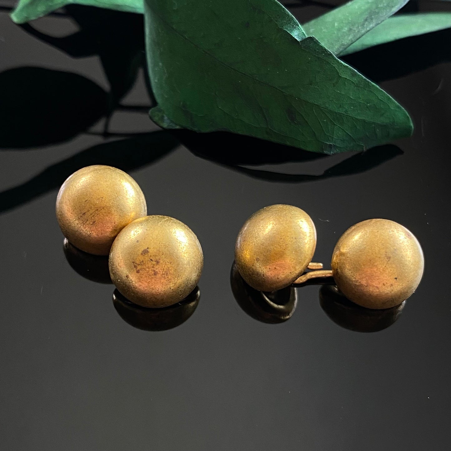 Antique Gold Plated Brass Domed Button Cuff Links